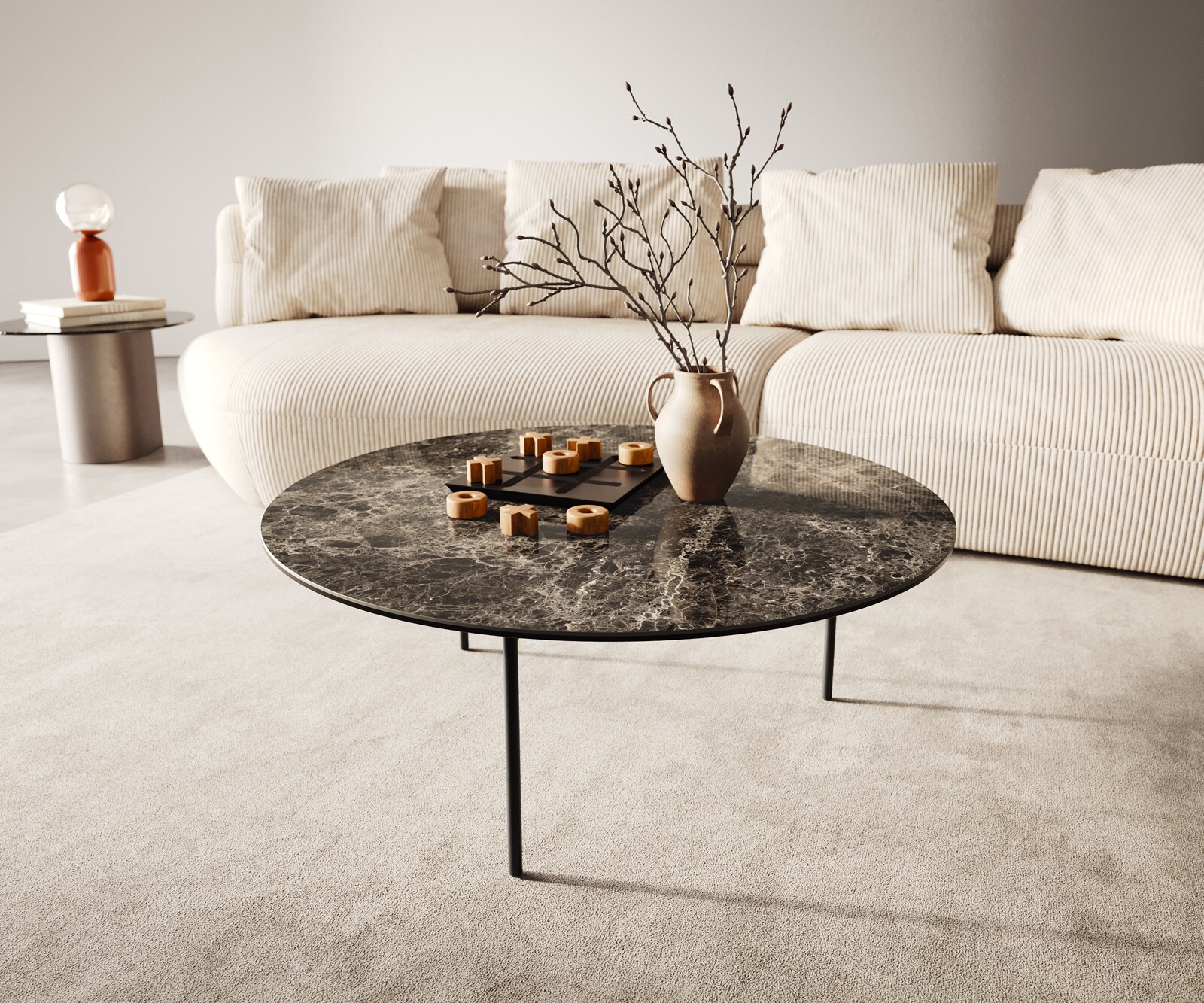 Масичка за кафе Edge Round 90x90 cm Ceramic Laminam® Emperador Extra Lucidato Dark brown Trive Metal Black 1