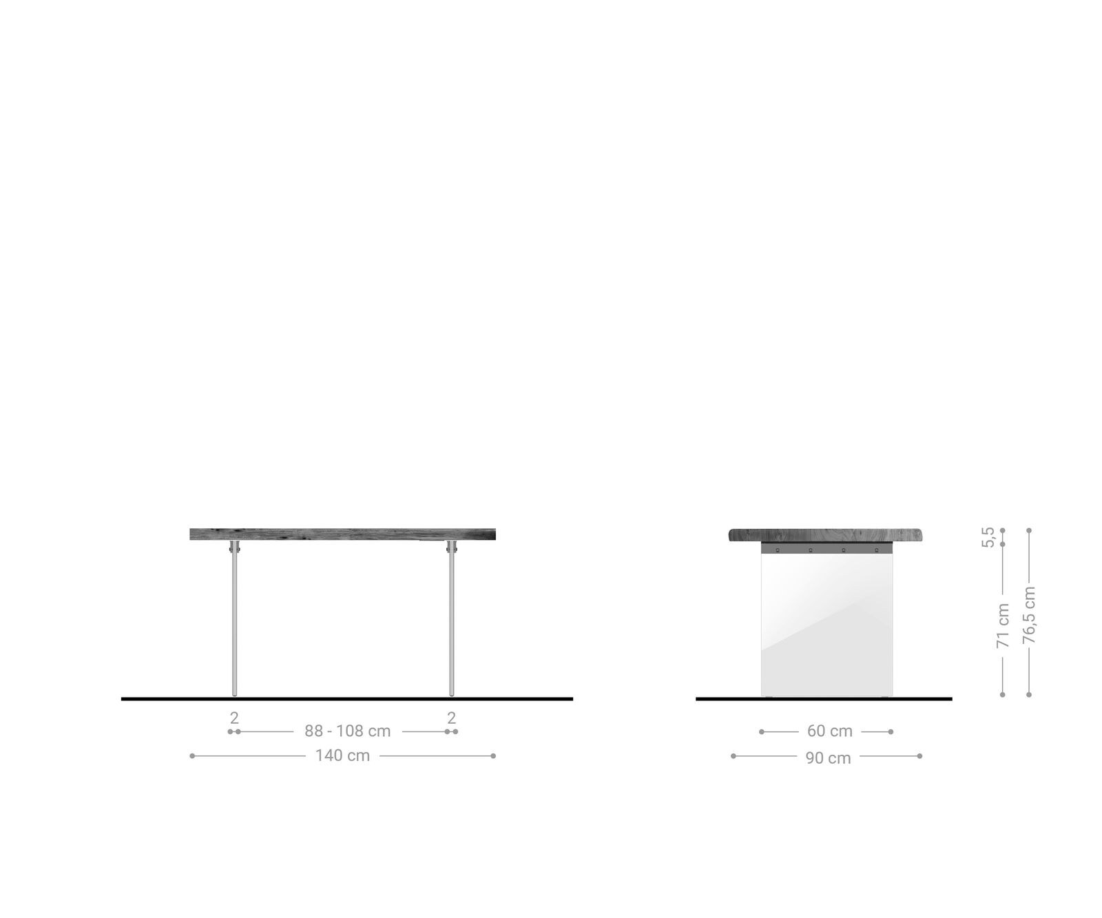 Маса 140x90 XL Акация Натурал Стъкло Edge 5
