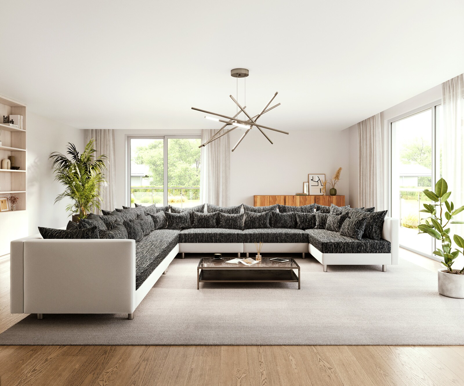 Холна гарнитура XXL Бял Черен Лежанка Лява Clovis 1 Холна гарнитура XXL Бял Черен Лежанка Лява Clovis 1