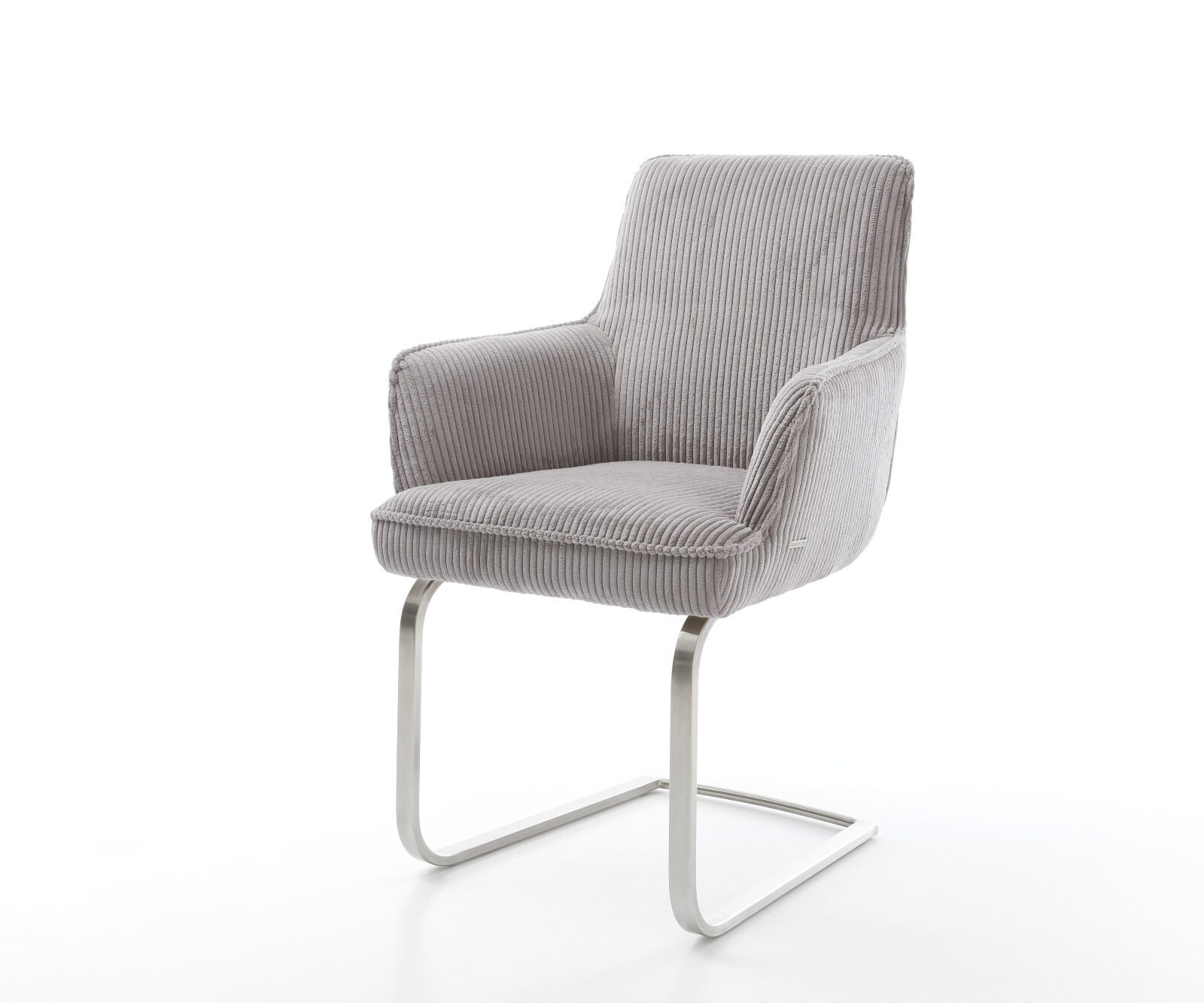 Люлеещ стол с подлакътници Корд Сребристо сив Конзолен крак плосък Неръждаема стомана Покет пружина Heira-Flex 1