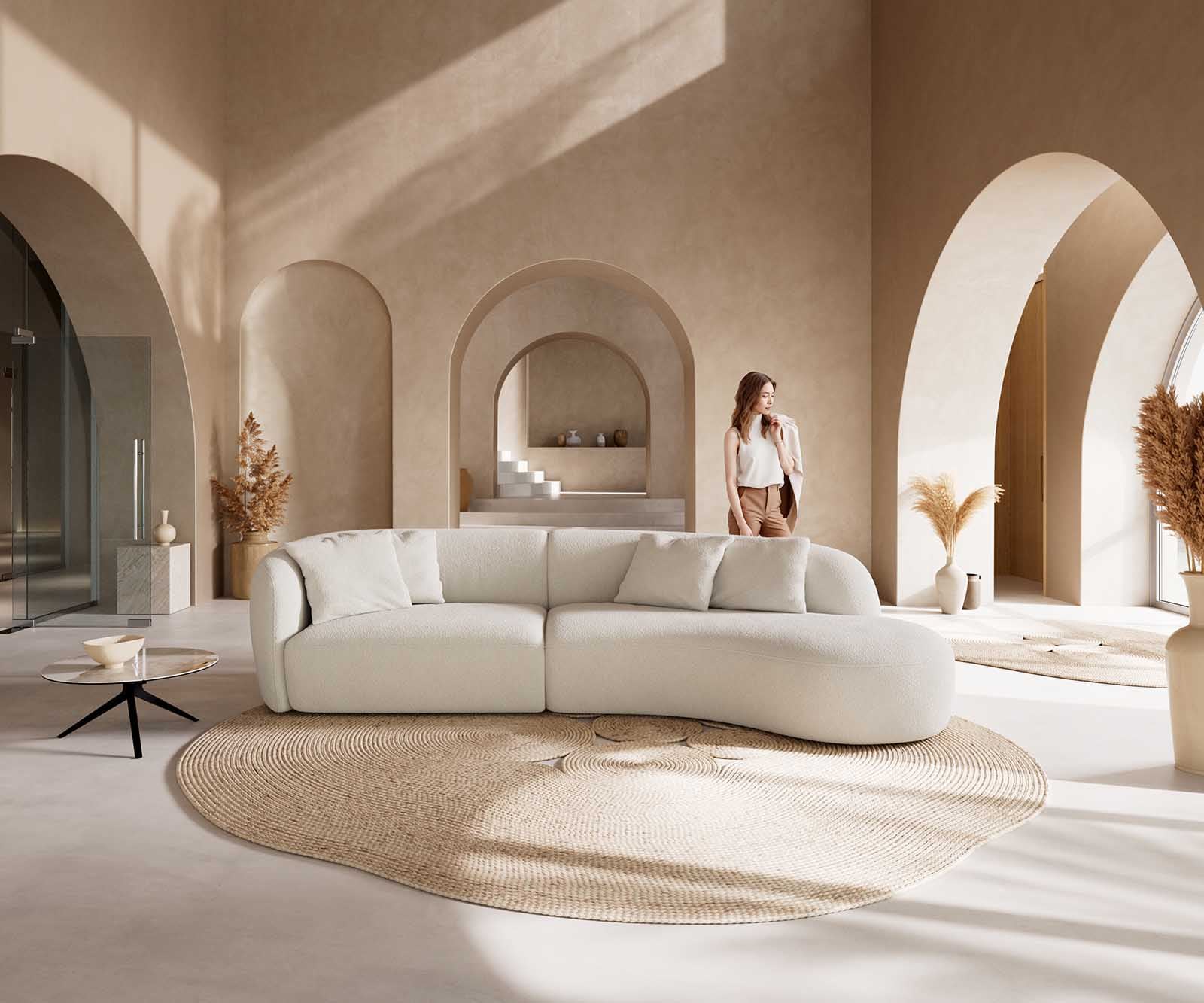 Диван Mairi 330x160 cm bouclé крем-бяло Диван Mairi 330x160 cm bouclé крем-бяло