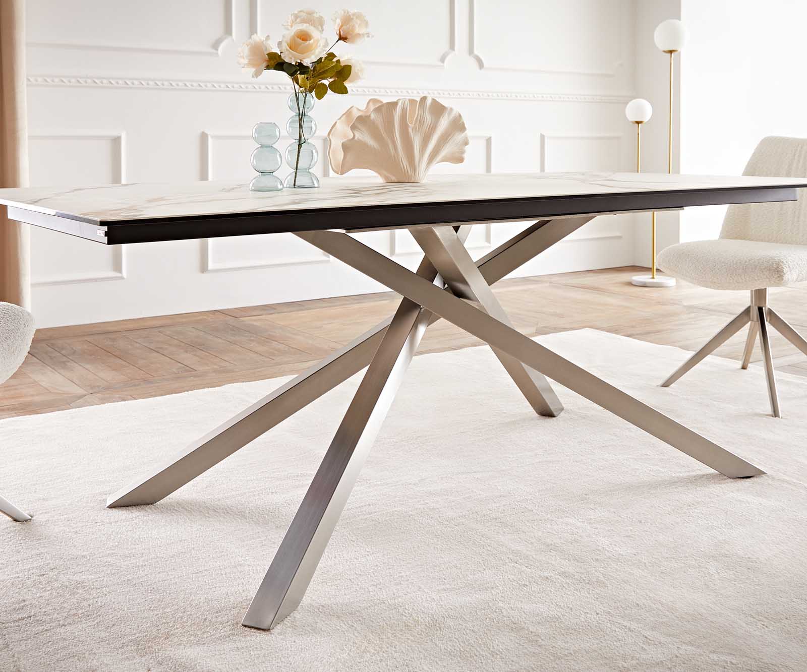 Маса 200x100 Keramik Calacatta Luxe Бял-Злато-Сив КръстРамка Правоъгълник Неръждаема стомана Edge 6