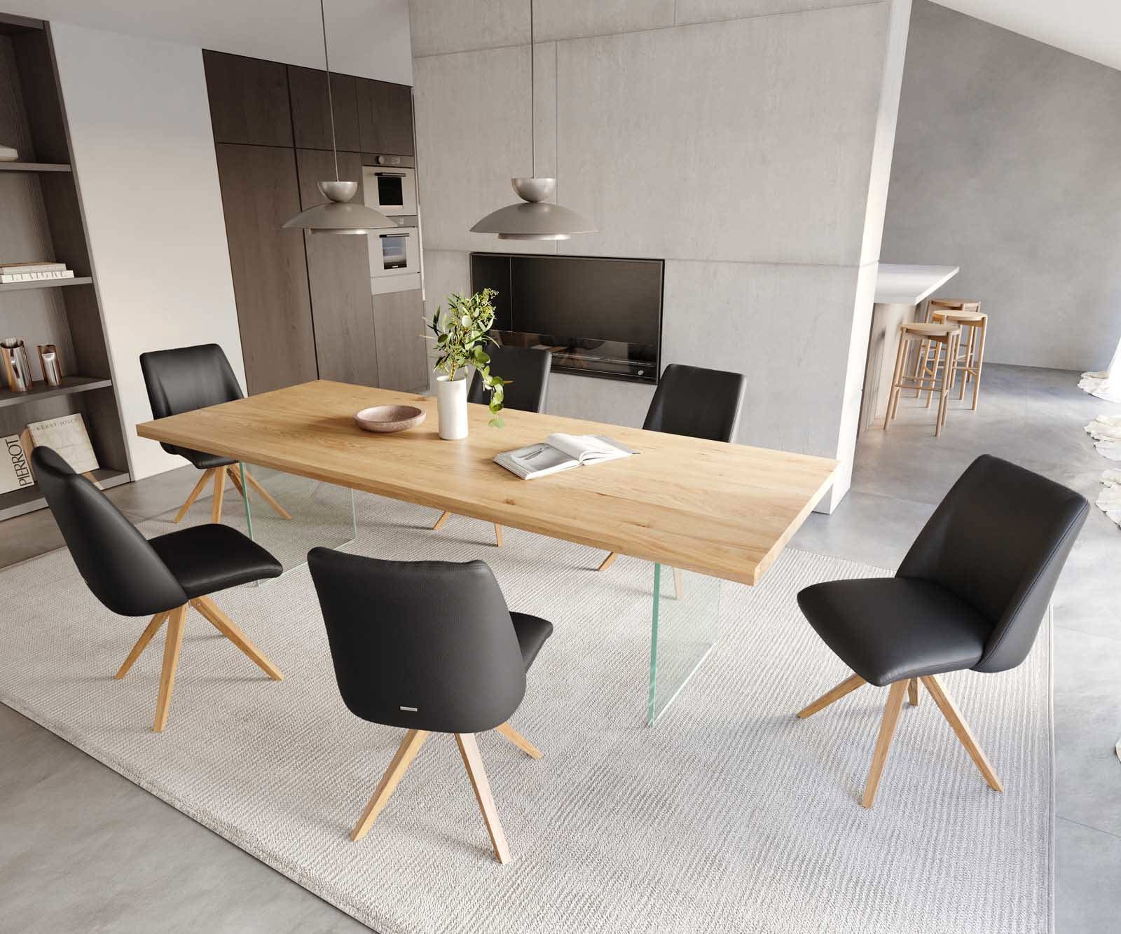 Врътящ се стол Естествена кожа Черен Дървена рамка  Натурал 180° въртящ се Покет пружина Elso-Flex 4 Врътящ се стол Естествена кожа Черен Дървена рамка  Натурал 180° въртящ се Покет пружина Elso-Flex 4