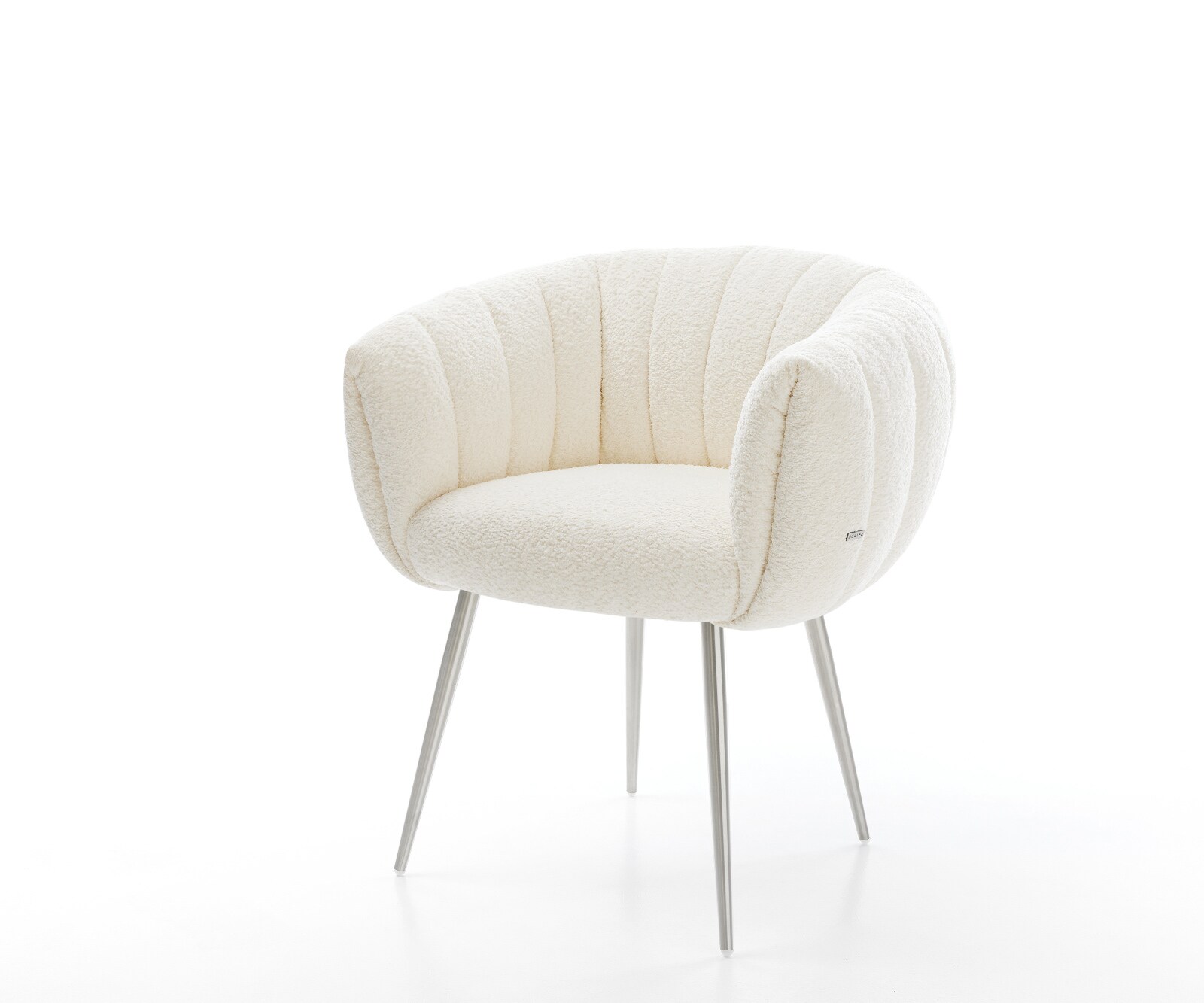 Трапезен стол Jada-Flex, Бяло букле с 4-крака и конусовидна сърцевина от джобни пружини от неръждаема стомана 1