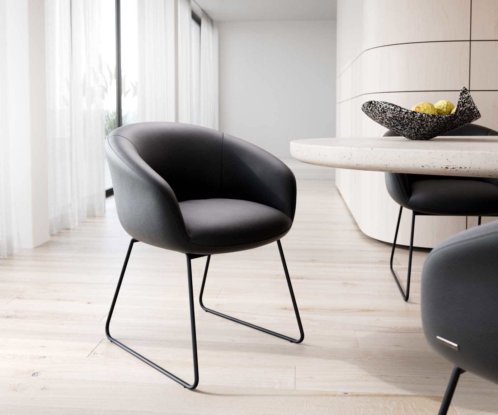 Трапезен стол с подлакътници Естествена кожа Черен Извити крака Черен Покет пружина Vinka-Flex Трапезен стол с подлакътници Естествена кожа Черен Извити крака Черен Покет пружина Vinka-Flex