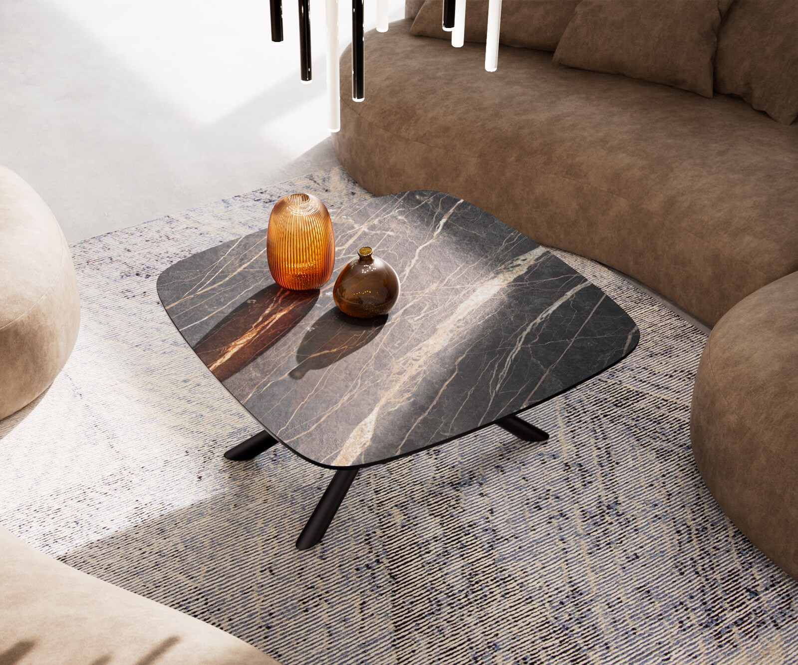 Масичка за кафе Edge Boot 90x90 cm Ceramic Laminam® Noir Desir Brown Sarity Metal Black 4