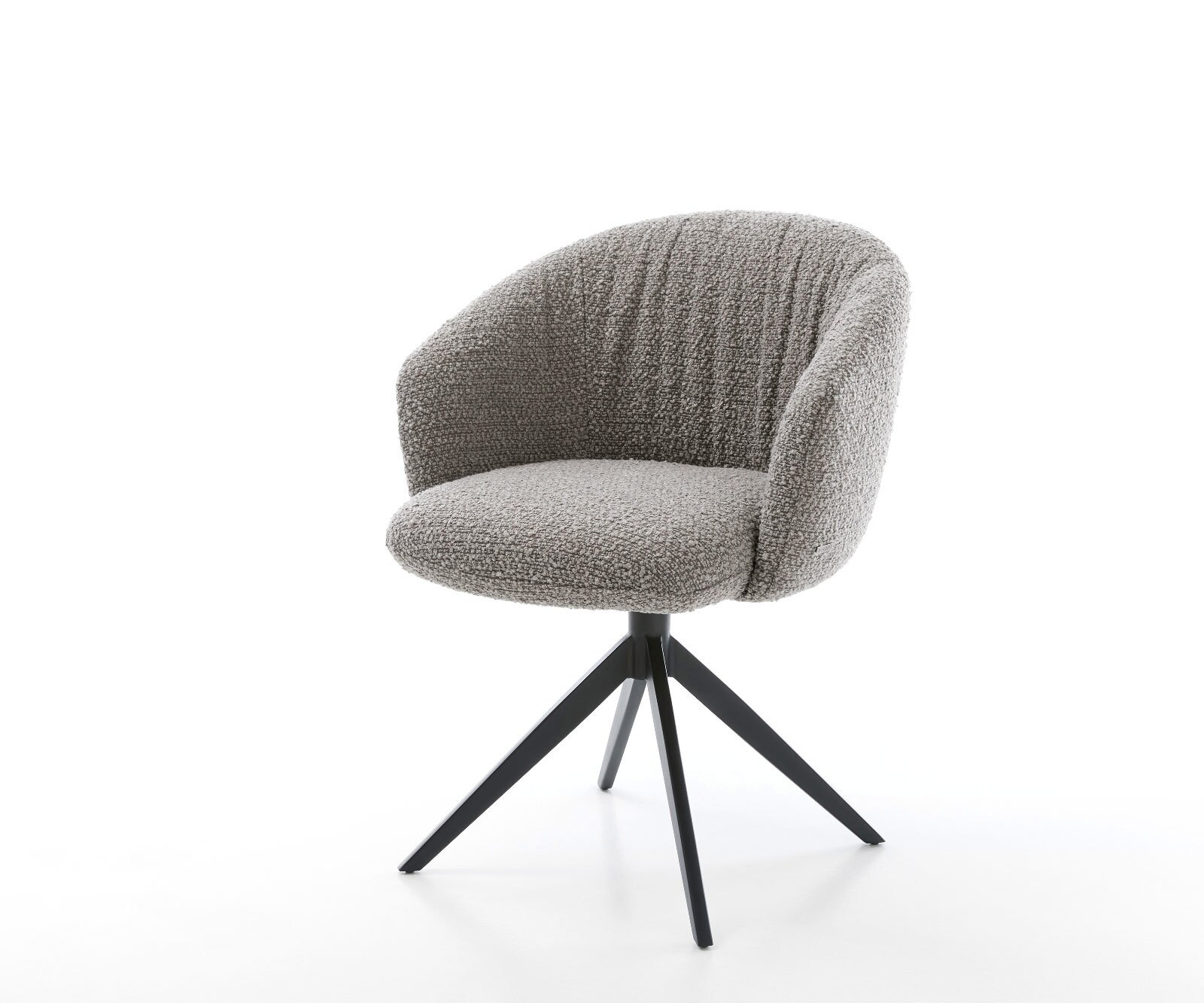 Въртящ се стол Caja-Flex с подлакътници Bouclé сребристо-сиво Кръстосана рамка широка черна 360° въртене Функция люлеене Ядро от джобни пружини 1