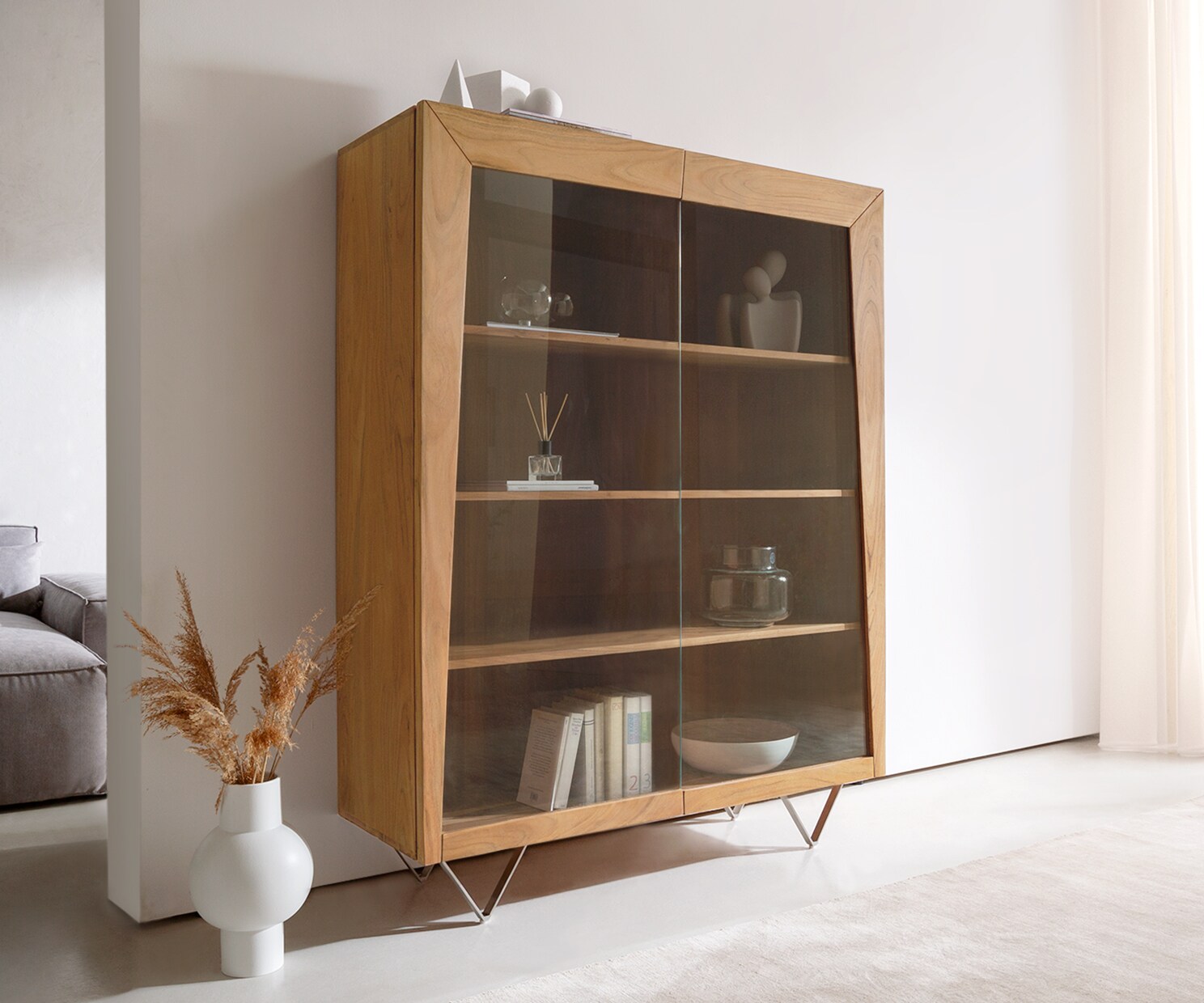 Висок шкаф Kayu Акация натурал масивна дървесина 3