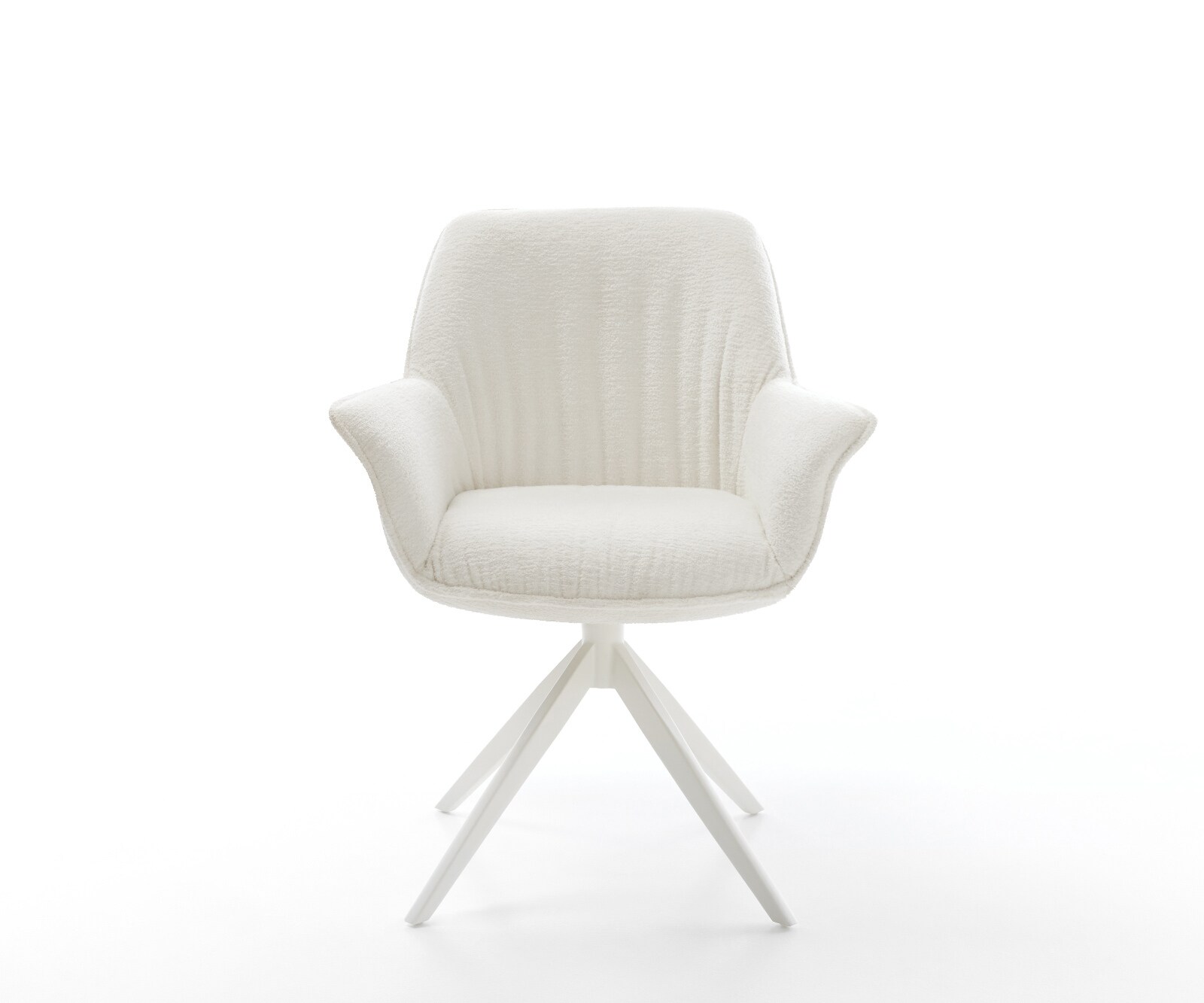 Въртящ се стол Keila-Flex с подлакътници Bouclé Soft Beige Кръстосана основа широка Бяла 360° въртене Люлееща се функция 2