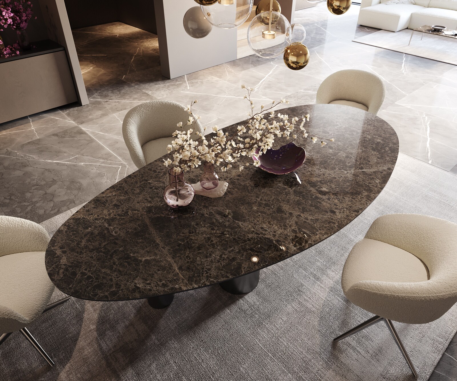 Трапезна маса Edge Oval 280x130, керамика Laminam „®“, Emperador Extra Lucidato, тъмнокафяво, Pilier, неръждаема стомана, графит 3