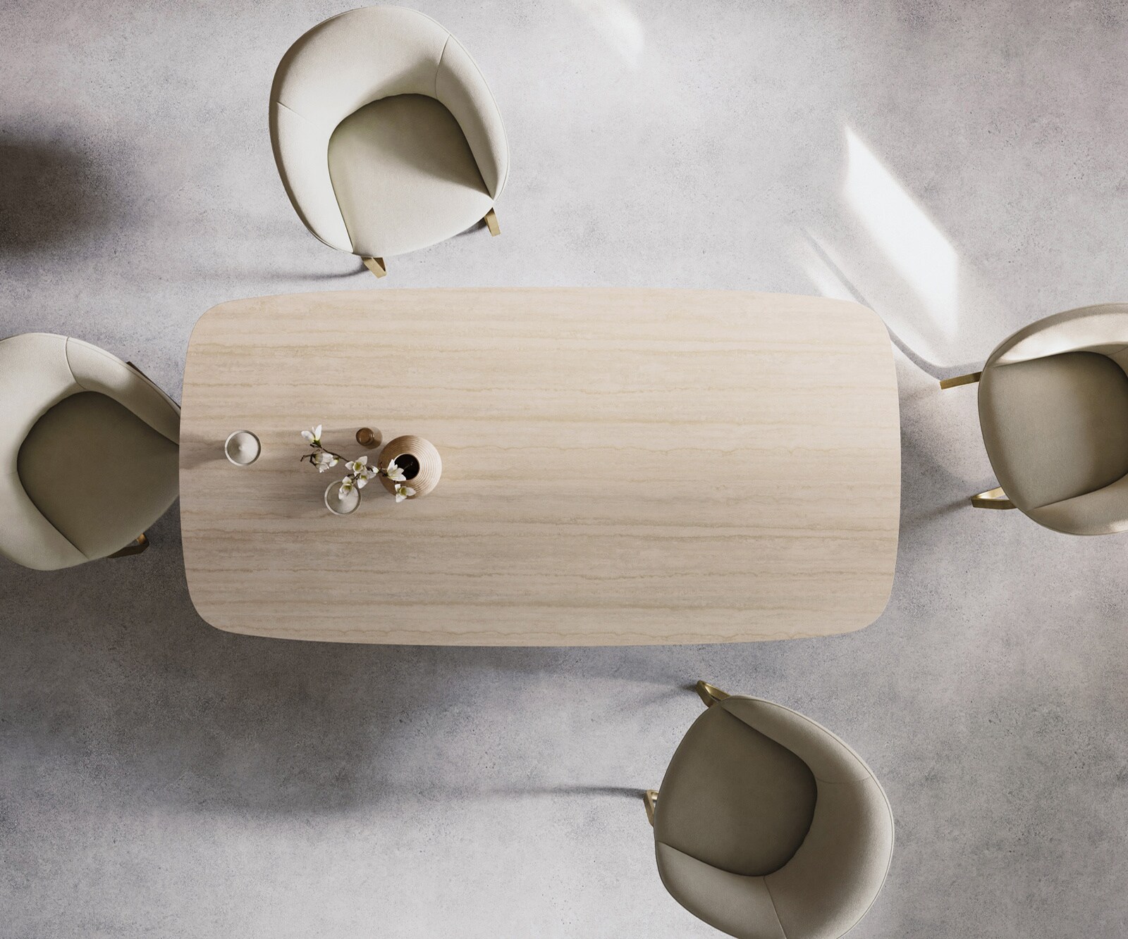 Трапезна маса Edge Boot 200x100 Керамичен ламинат® Travertino Bianco Крем-бяло Cono Metallic Gold 6