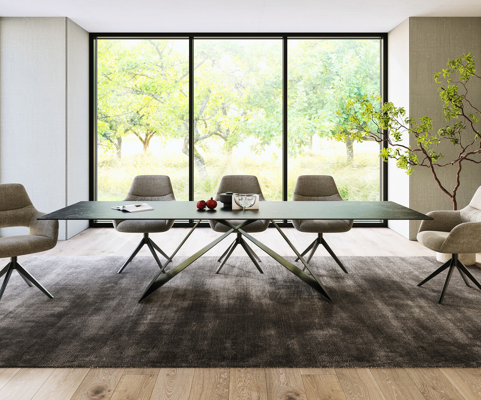 Маса 300x100cm Keramik Laminam®Nero Greco Антрацит V-среден крак Черен Edge 1