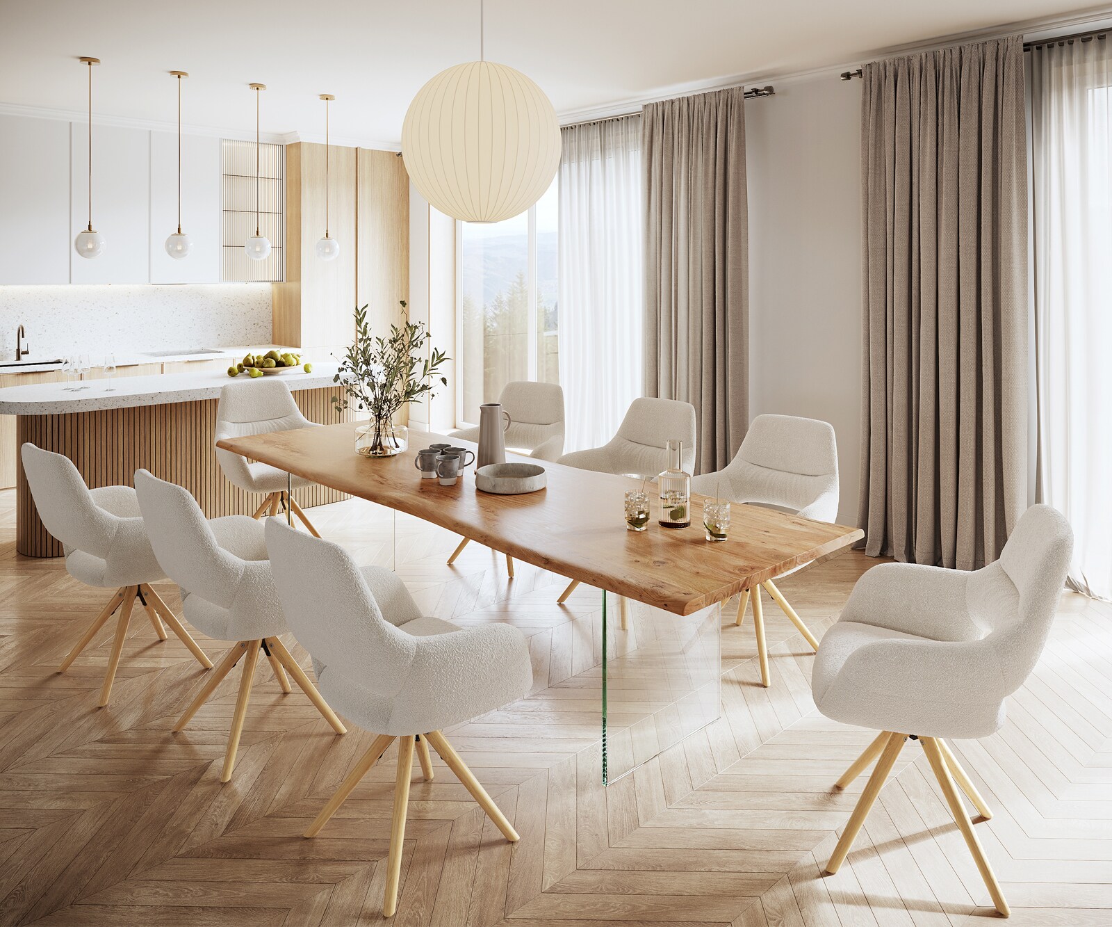 Маса 300x100 Акация Натурал Стъкло Edge 5
