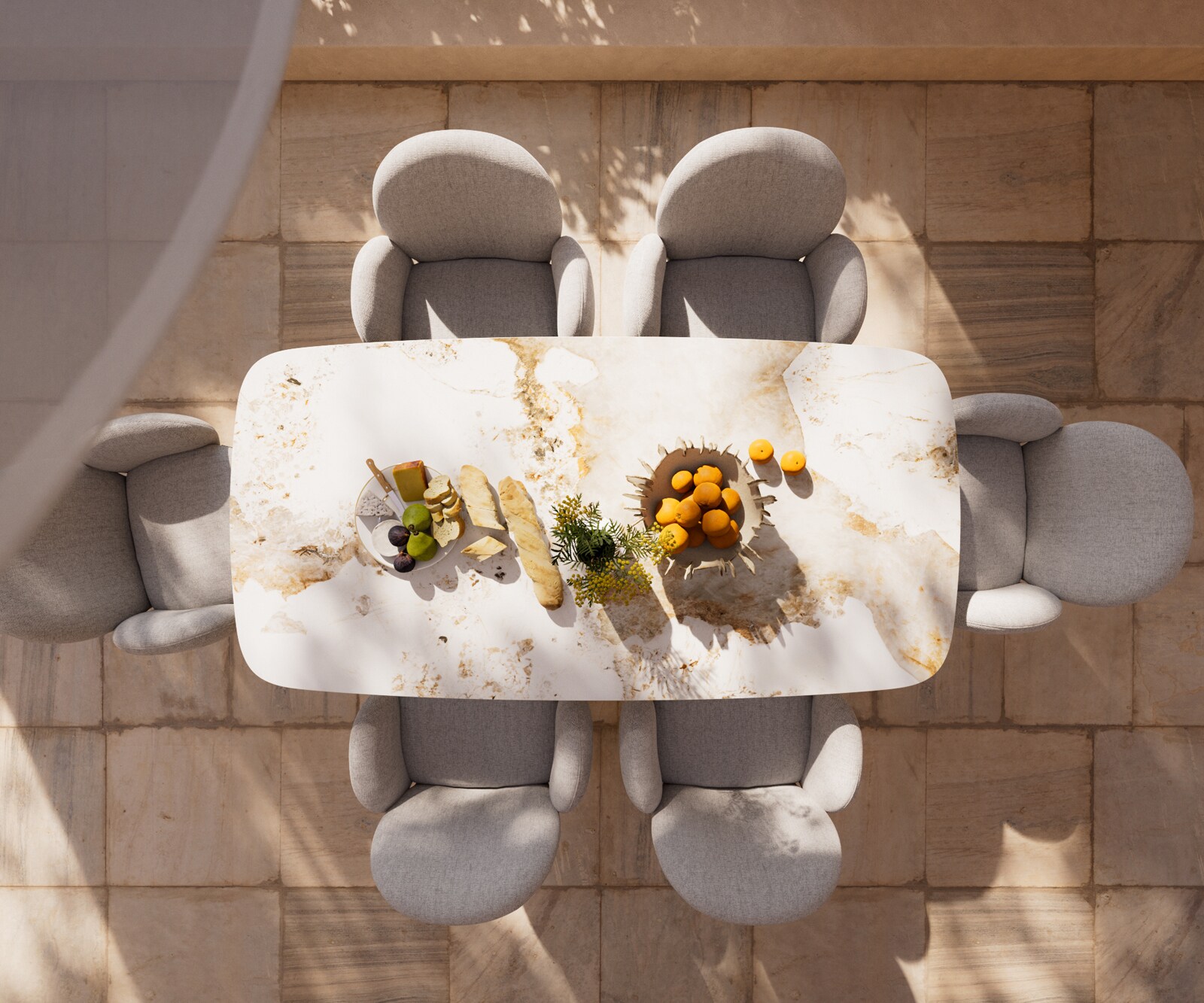 Маса Edge тип Лодка 200x100 см, керамика Minas Melange, бяло-бежова, подходяща за външна употреба, кръстосана рамка, правоъгълна, неръждаема стомана 6