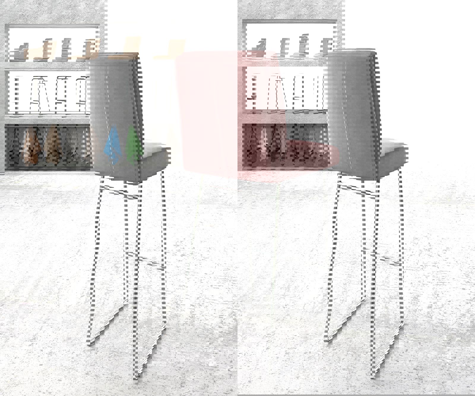 Барстол Pela-Flex кадифена роза основа от неръждаема стомана 3