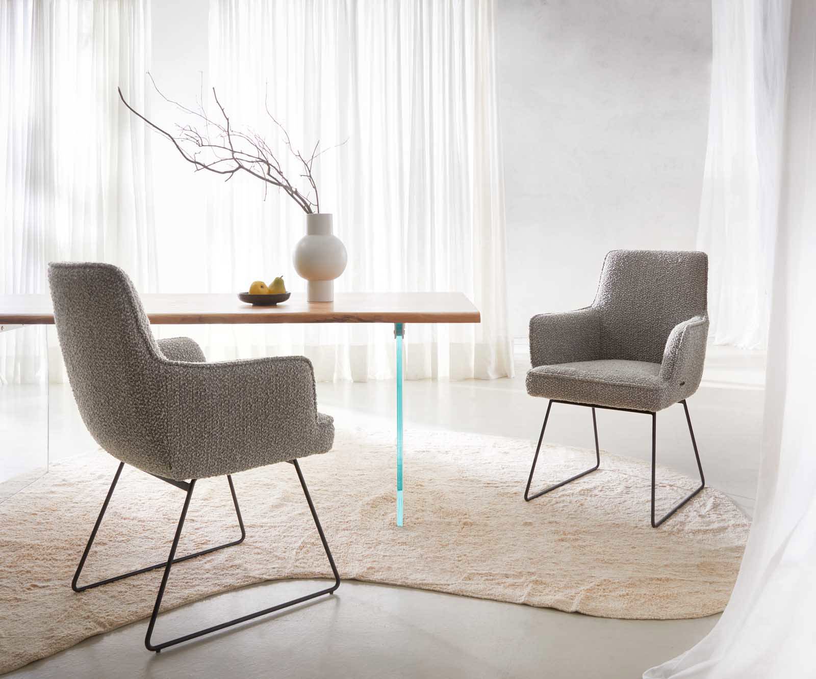 Стол Букле Сребристосив Извити крака Черни Покет пружина Heira-Flex 5 Стол Букле Сребристосив Извити крака Черни Покет пружина Heira-Flex 5