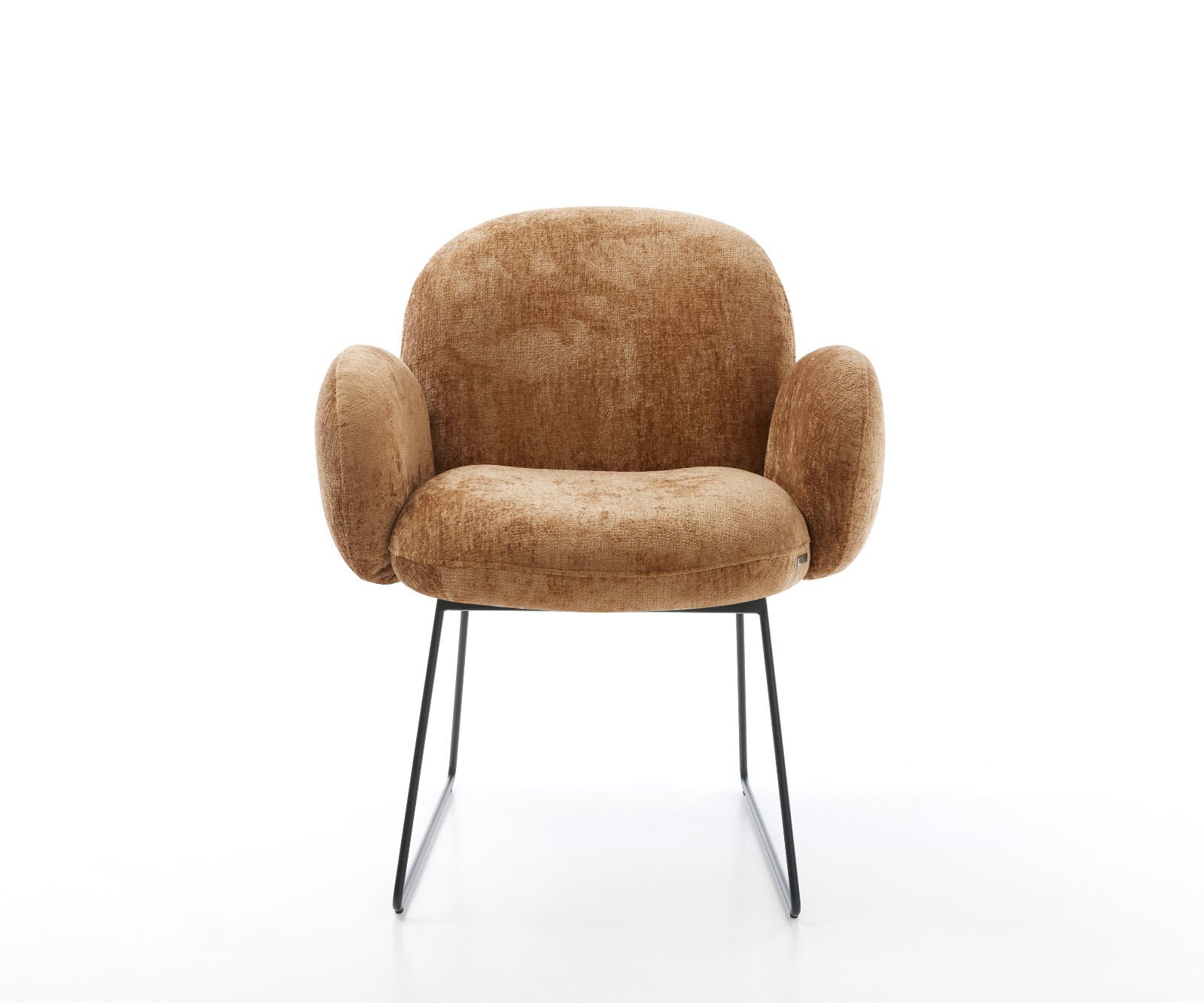 Трапезен стол с подлакътници Шенил Ръжда Извити крака Черен Покет пружина Nube-Flex 2