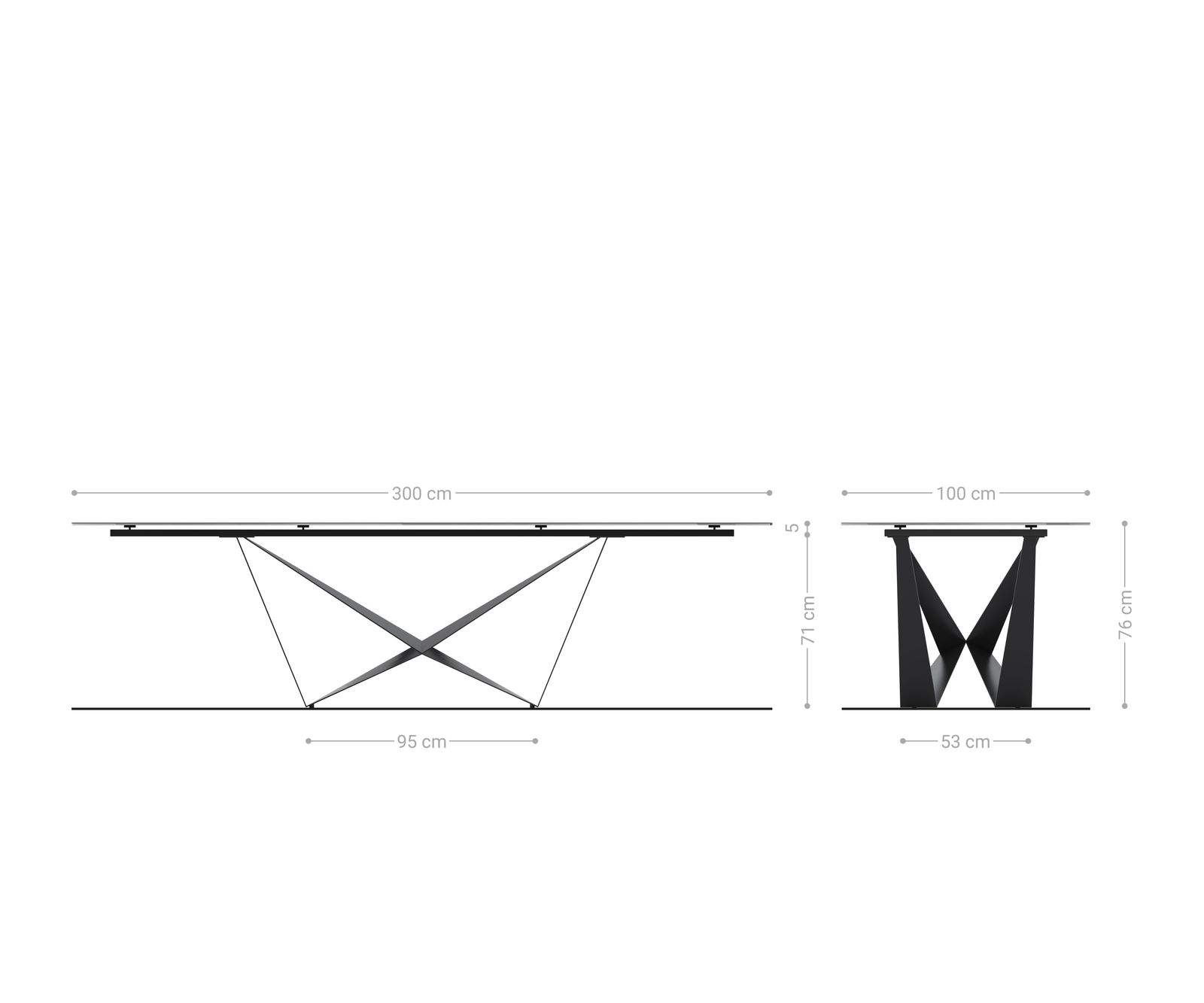 Маса 300x100cm Keramik Laminam®Nero Greco Антрацит Spider плоска стомана Неръждаема стомана Edge 8