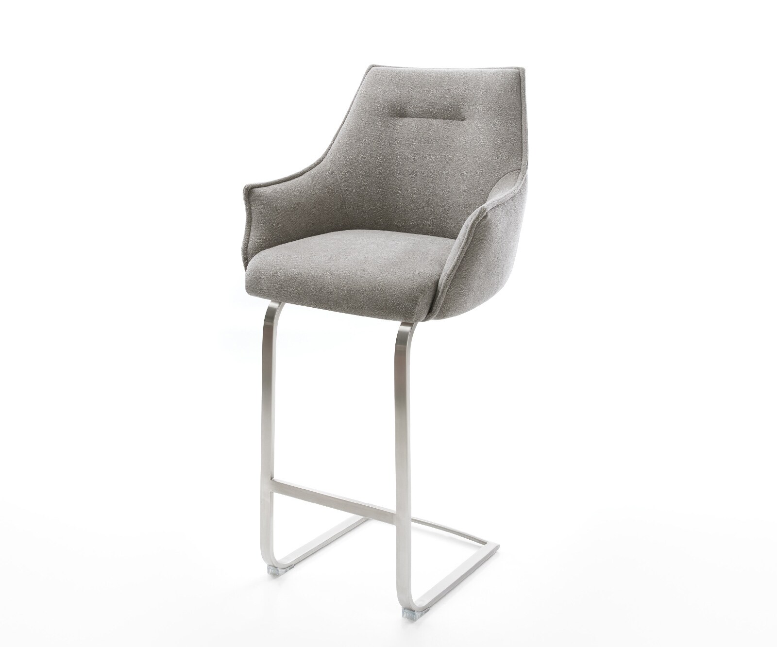 Бар стол Alja-Flex текстуриран плат в меко сиво, конзола плоска неръждаема стомана в сребрист цвят, сърцевина от джобни пружини 1