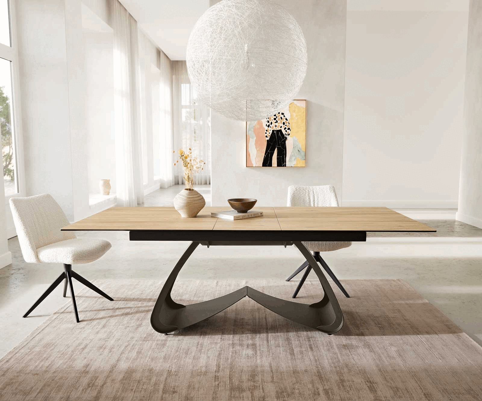 Маса 180-220x100 Keramik Laminam® Sabbia Дъбцвят W-Рамка Ефектенфиниш Titan разтегателна Edge 1