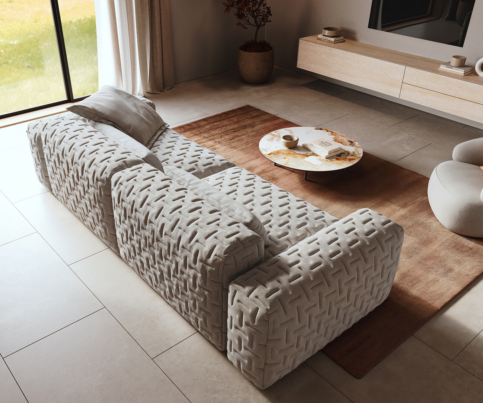 Голям диван Freestyle 280x110 cm текстуриран плат мек сив ватиран 4