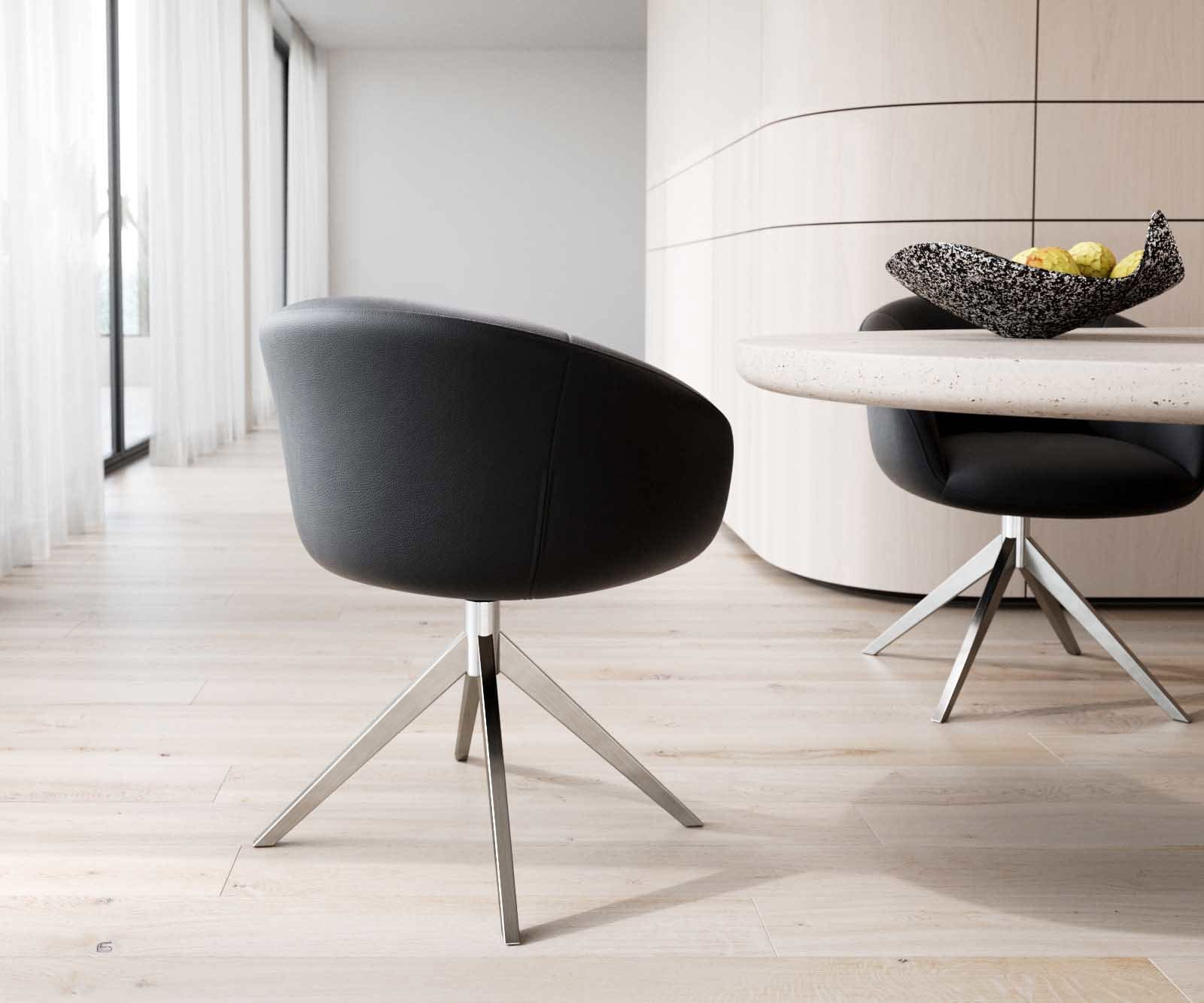 Врътящ се стол с подлакътници Естествена кожа Черен Конус крак плосък Неръждаема стомана 360° въртящ се Покет пружина Vinka-Flex 4 Врътящ се стол с подлакътници Естествена кожа Черен Конус крак плосък Неръждаема стомана 360° въртящ се Покет пружина Vinka-Flex 4