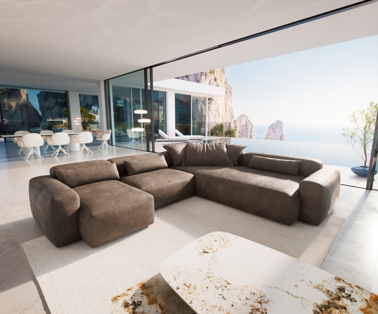 Дневен кът Freestyle 360x290 cm микрофибър сив цвят винтидж шевици