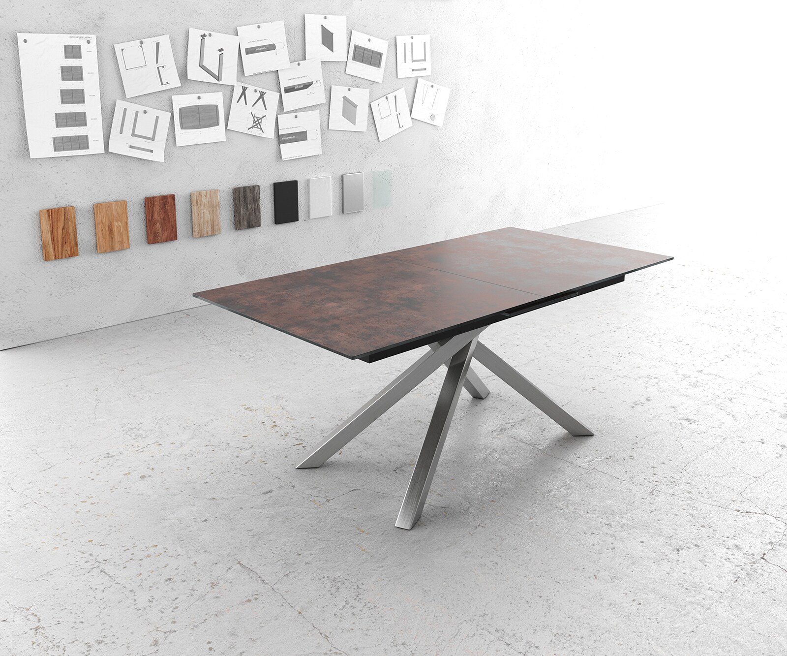 Маса 180/220x90cm Стъкло Antique-Кафяв КръстРамка Правоъгълник Неръждаема стомана разтегателна Edge 1 Маса 180/220x90cm Стъкло Antique-Кафяв КръстРамка Правоъгълник Неръждаема стомана разтегателна Edge 1