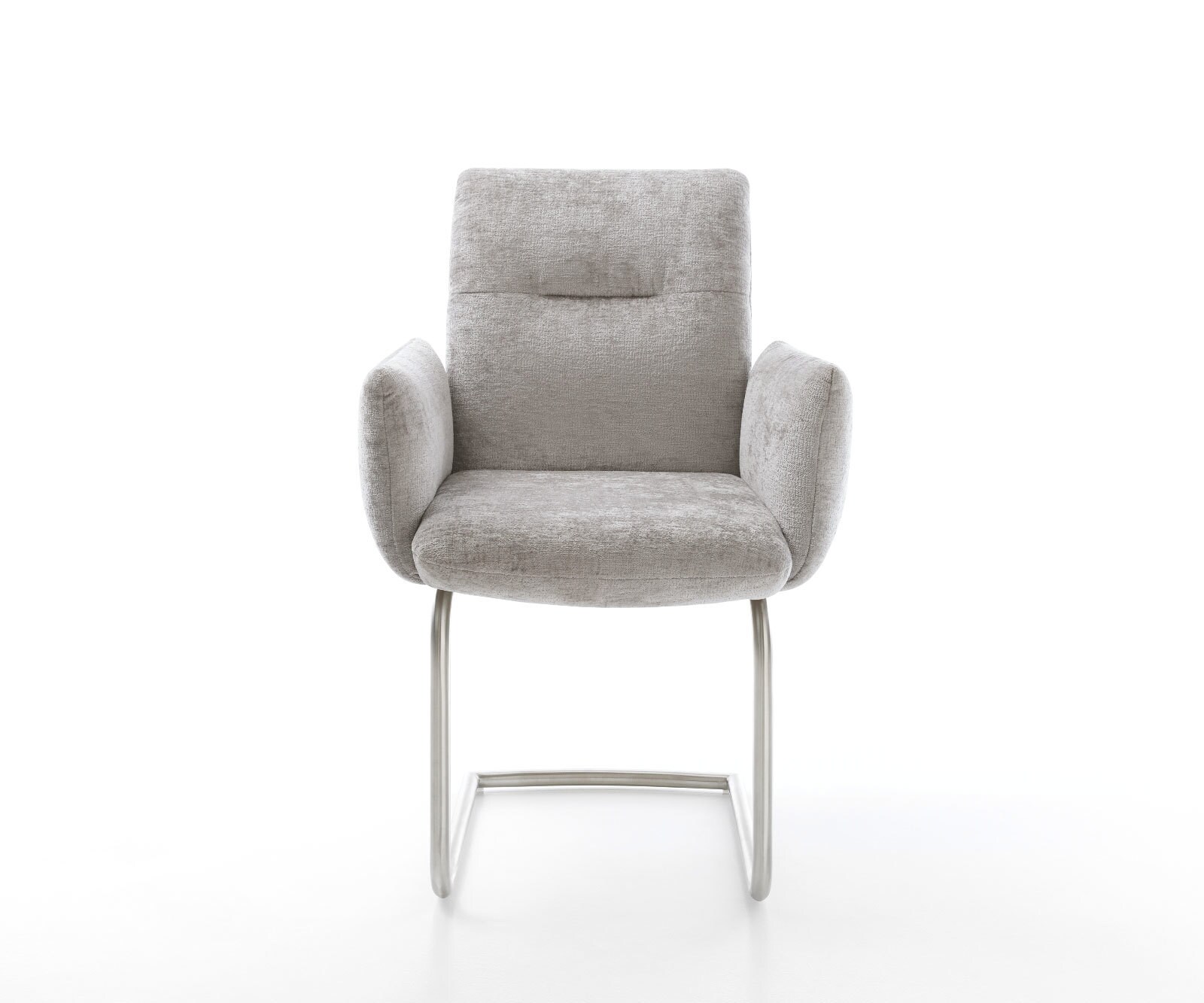 Люлеещ стол с подлакътници Шенил Сребристо сив Конзолен крак кръгъл Неръждаема стомана Покет пружина Jova-Flex 2