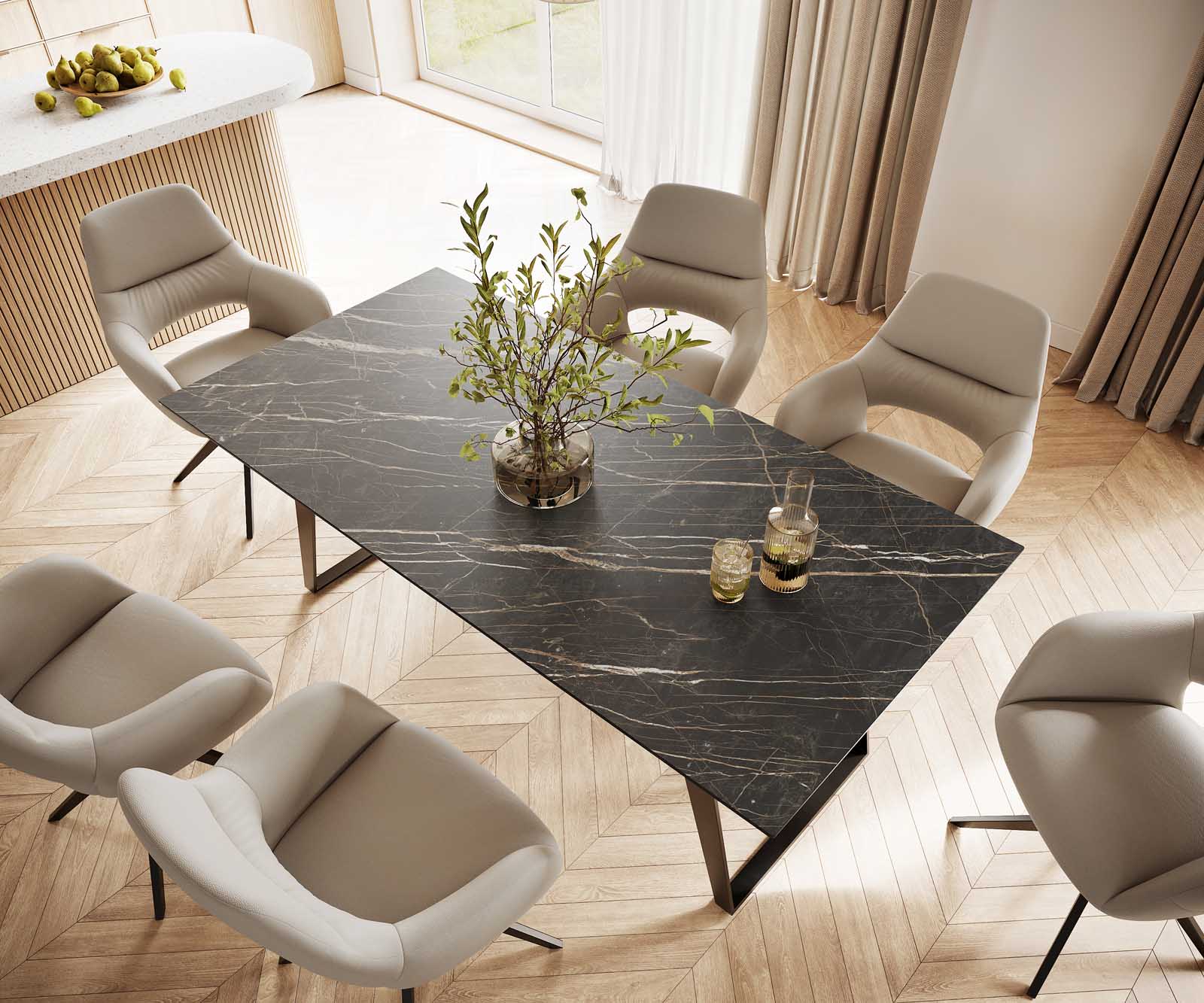Маса 200x100 Keramik Laminam® Noir Desir Кафяв Метал под ъгъл Черен Edge 3