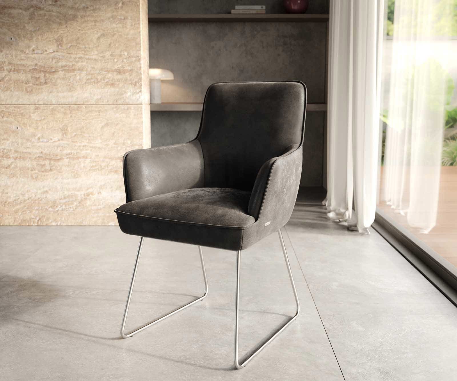 Стол Антрацит Винтидж Извити крака Неръждаема стомана Покет пружина Heira-Flex Стол Антрацит Винтидж Извити крака Неръждаема стомана Покет пружина Heira-Flex