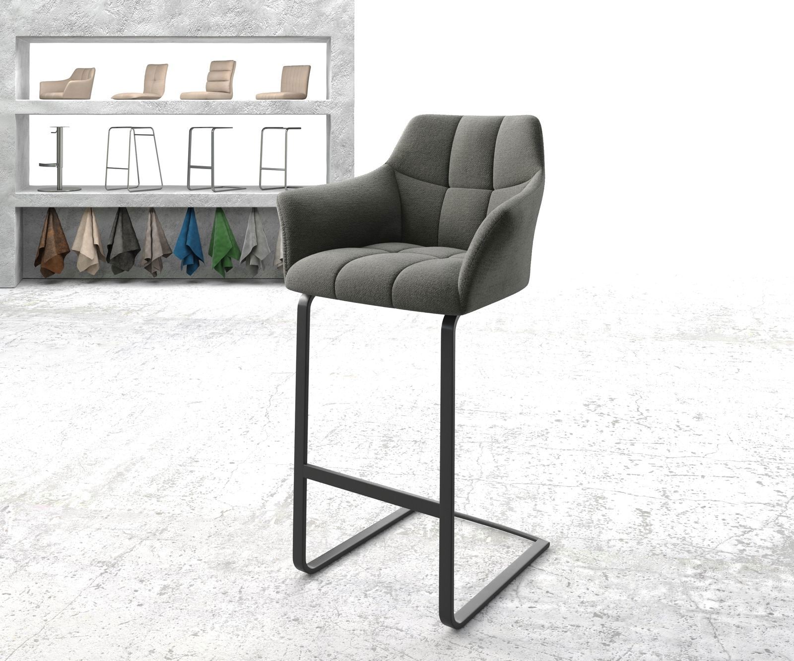 Бар стол Дамаска Антрацит Конзолен крак плосък Метал Yulo-Flex Бар стол Дамаска Антрацит Конзолен крак плосък Метал Yulo-Flex