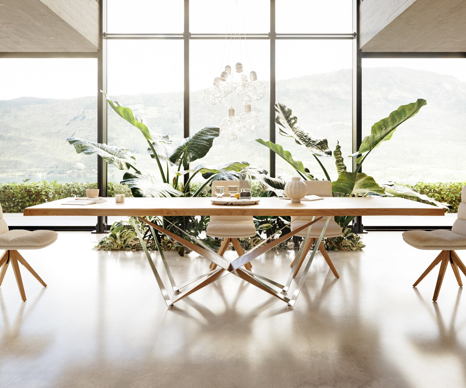 Маса 300x100 Дъб Натурал Spider плоска стомана Неръждаема стомана Edge 4