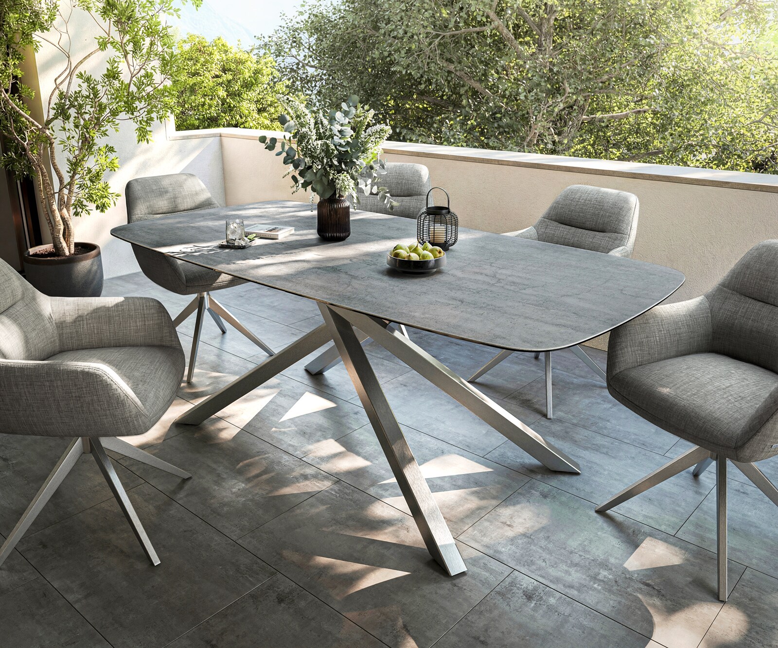 Маса Edge Boot 200x100 см, керамичен бетон, сив, подходяща за външна употреба, кръстосана рамка, правоъгълна, неръждаема стомана 2