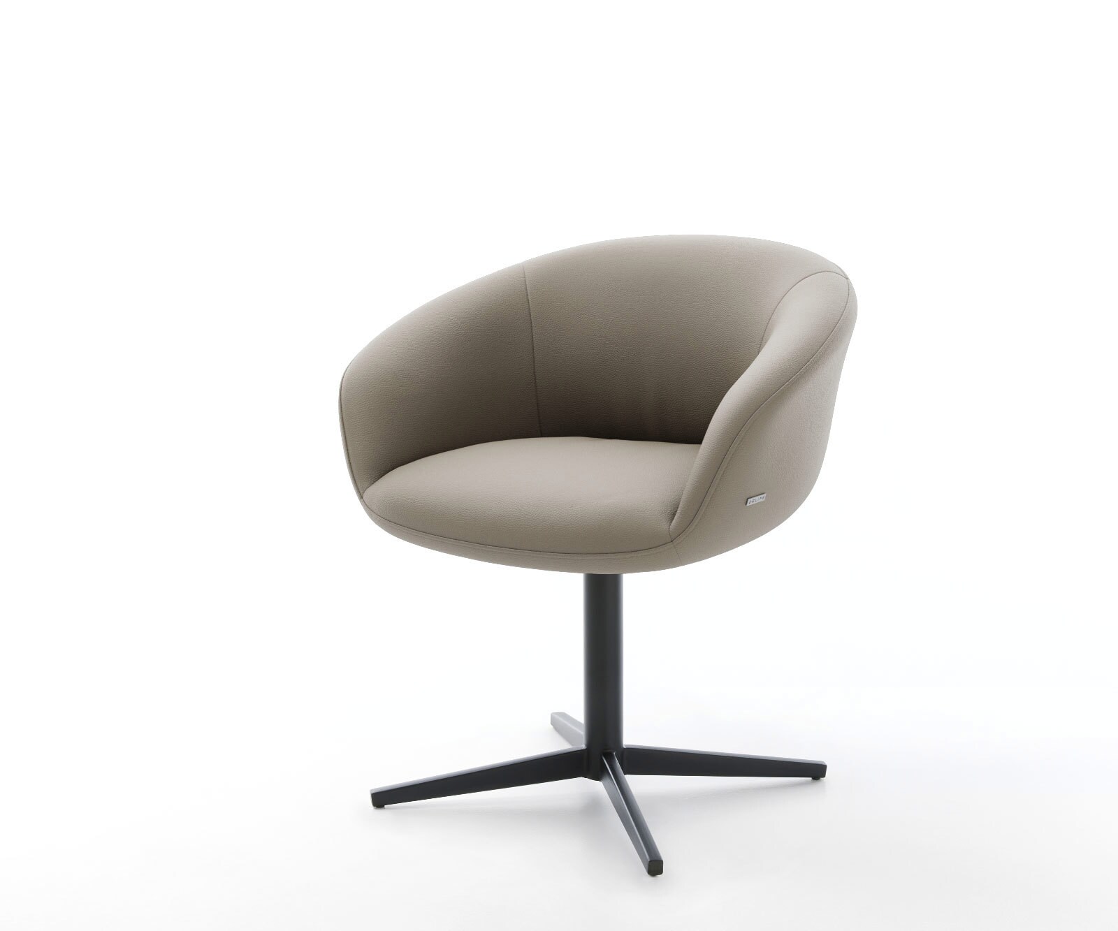 Врътящ се стол с подлакътници Естествена кожа Сиво-Кафяв Офис основа Черен 360° въртящ се Покет пружина Vinka-Flex 1