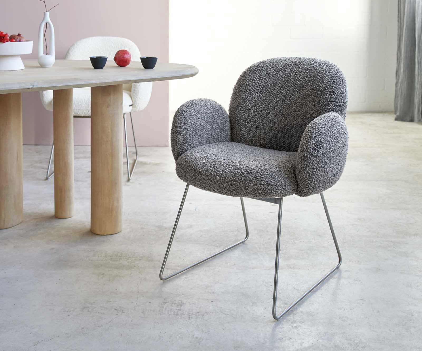 Стол Букле Сребристосив Извити крака Неръждаема стомана Покет пружина Nube-Flex 1