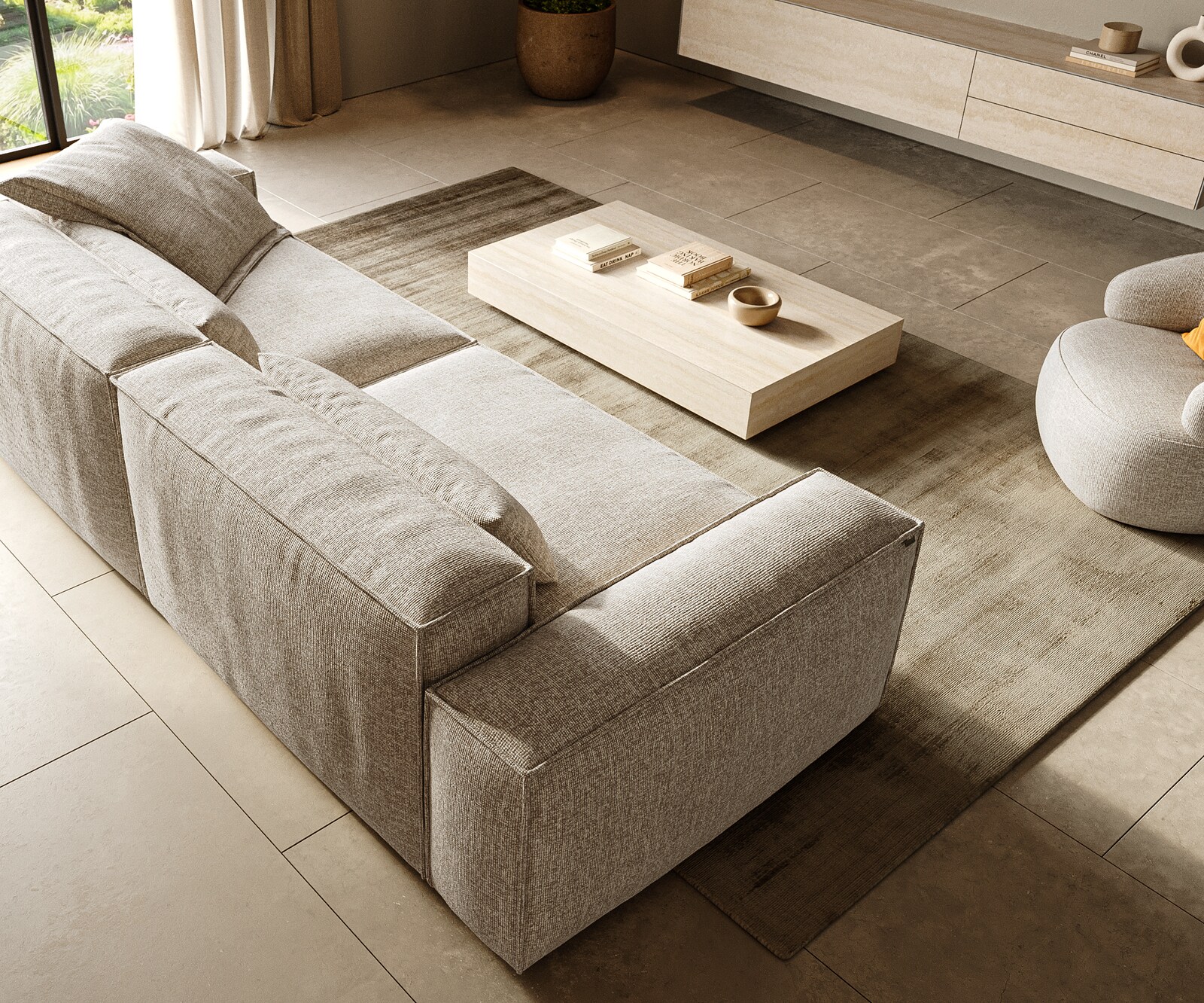 Голям диван Freestyle 280x110 cm тъкан мек бежов шев 3