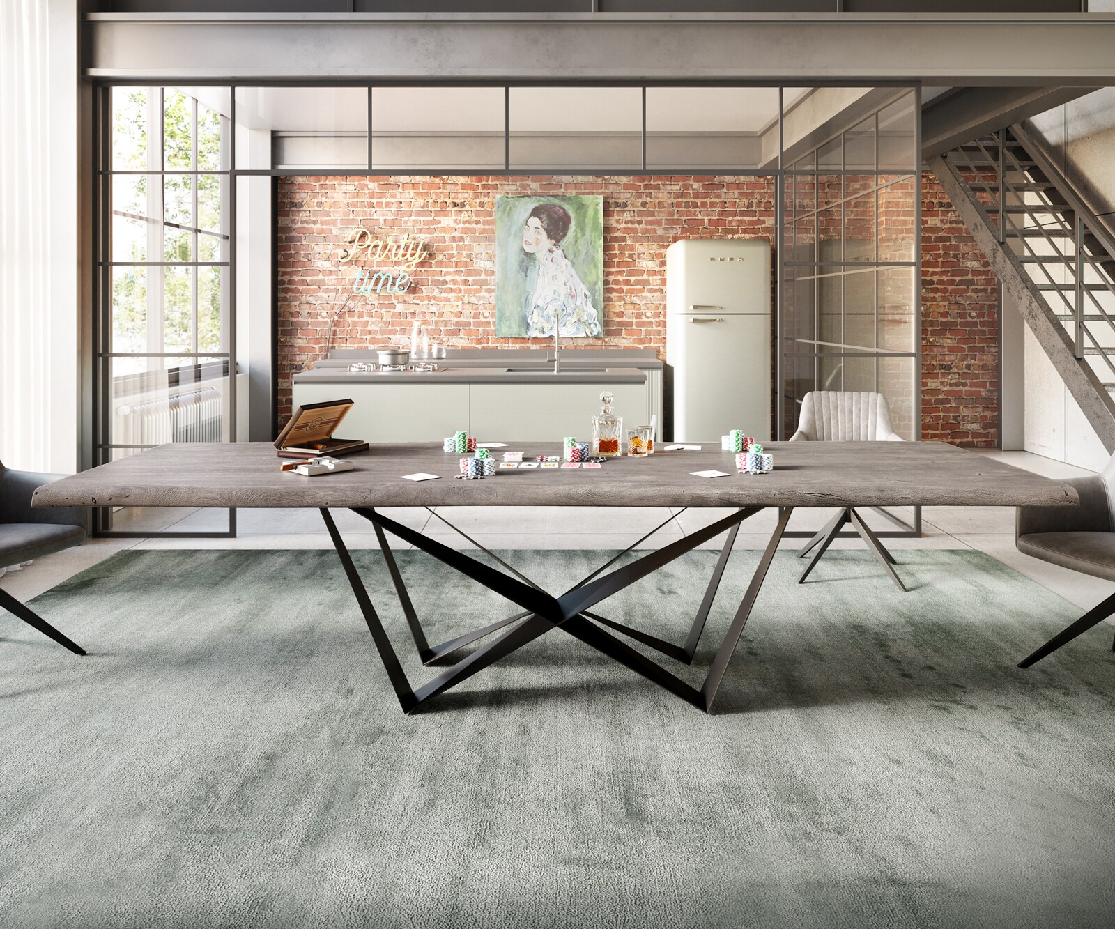 Маса 300x100 XL Акация Платинен цвят Spider плоска стомана Черен Edge 7