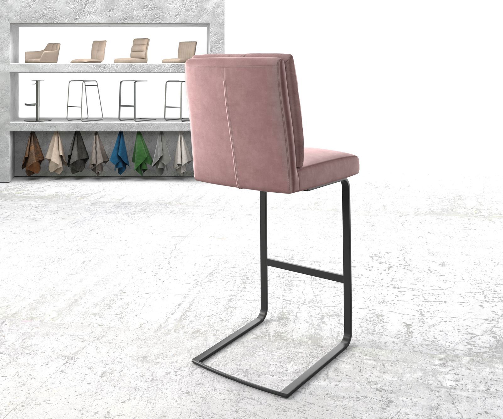 Бар стол Pela-Flex Розов/Черен, Дамаска Кадифе, Конзолна основа, Покет пружини 2