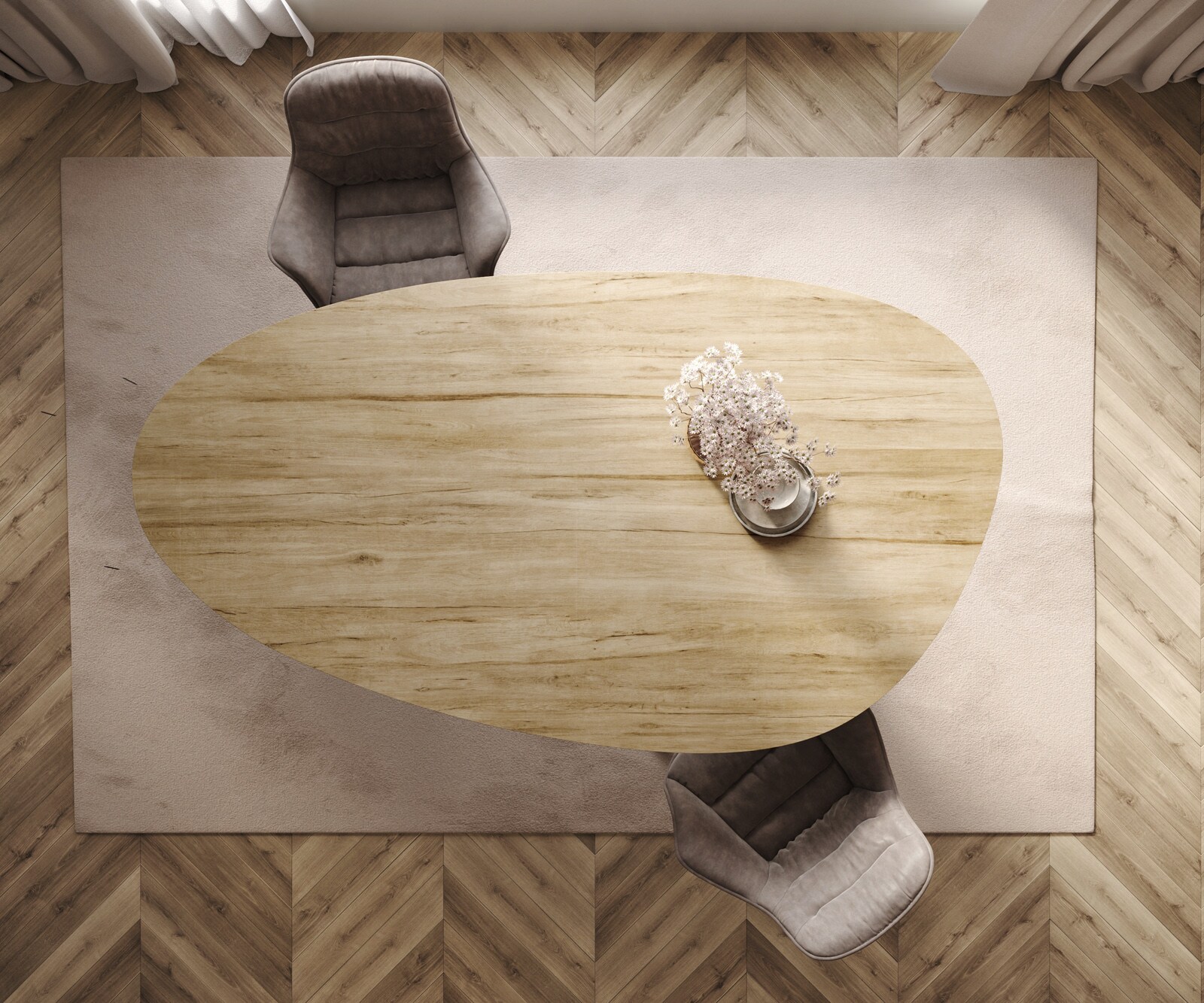 Трапезна маса Edge Oval 220x120 Керамичен ламинат® Sabbia Дъбов цвят Pilier Неръждаема стомана Графит 6