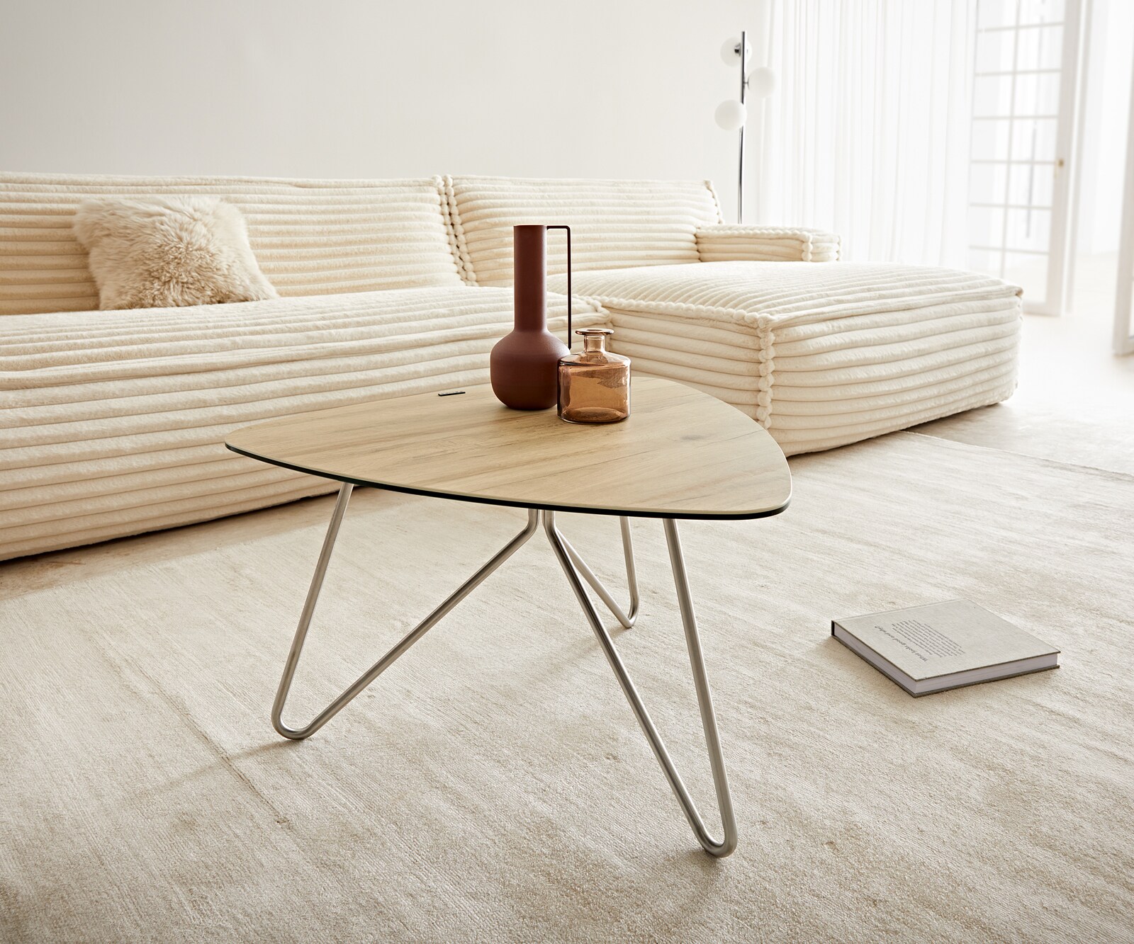 Холна маса 65x65 cm Керамика Laminam® Sabbia Дъбов цвят Метални огънати крака, кръгли Неръждаема стомана Ekrem