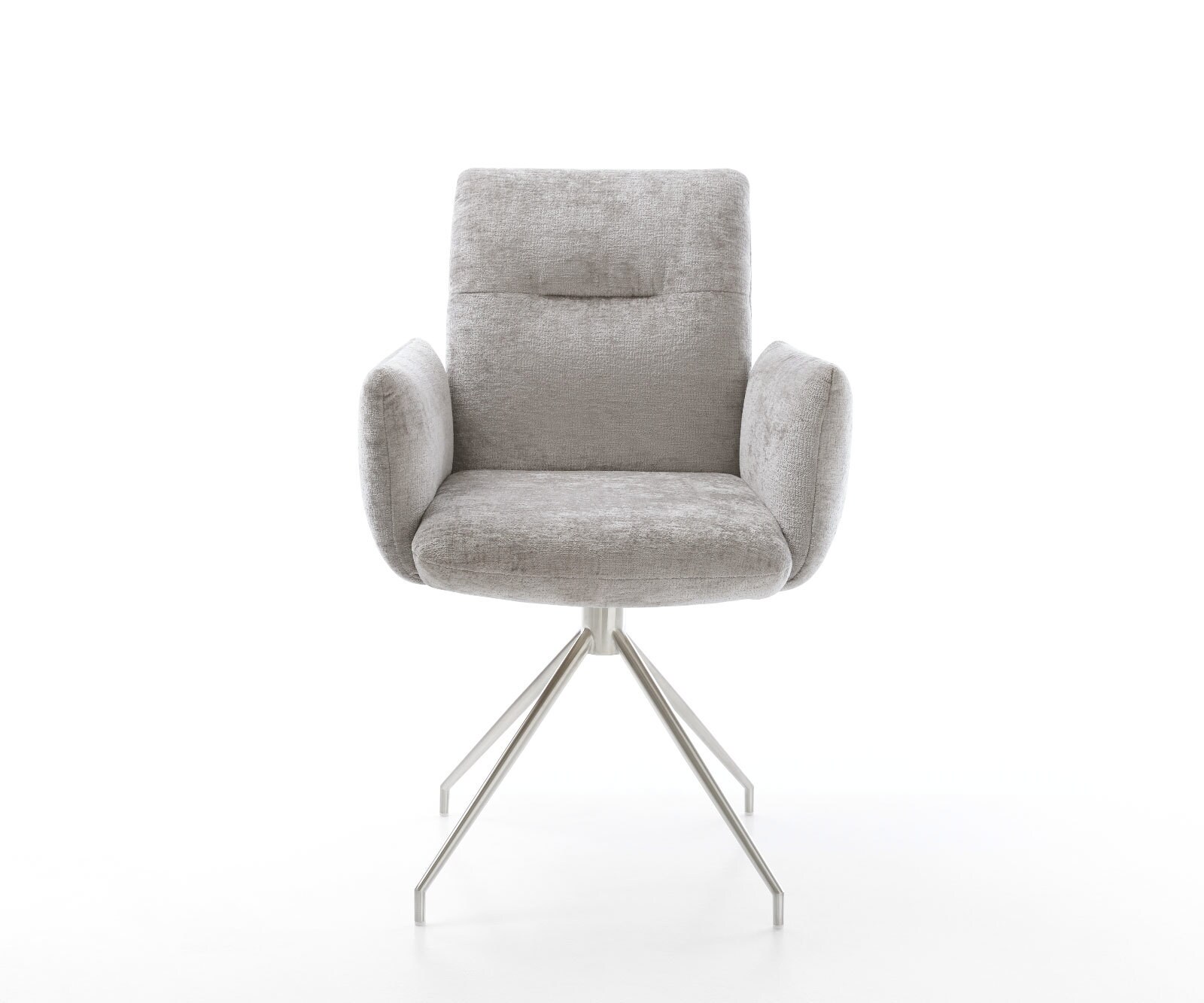 Врътящ се стол с подлакътници Шенил СребристСив Конус крак кръгъл Неръждаема стомана 180° въртящ се Покет пружина Jova-Flex 2