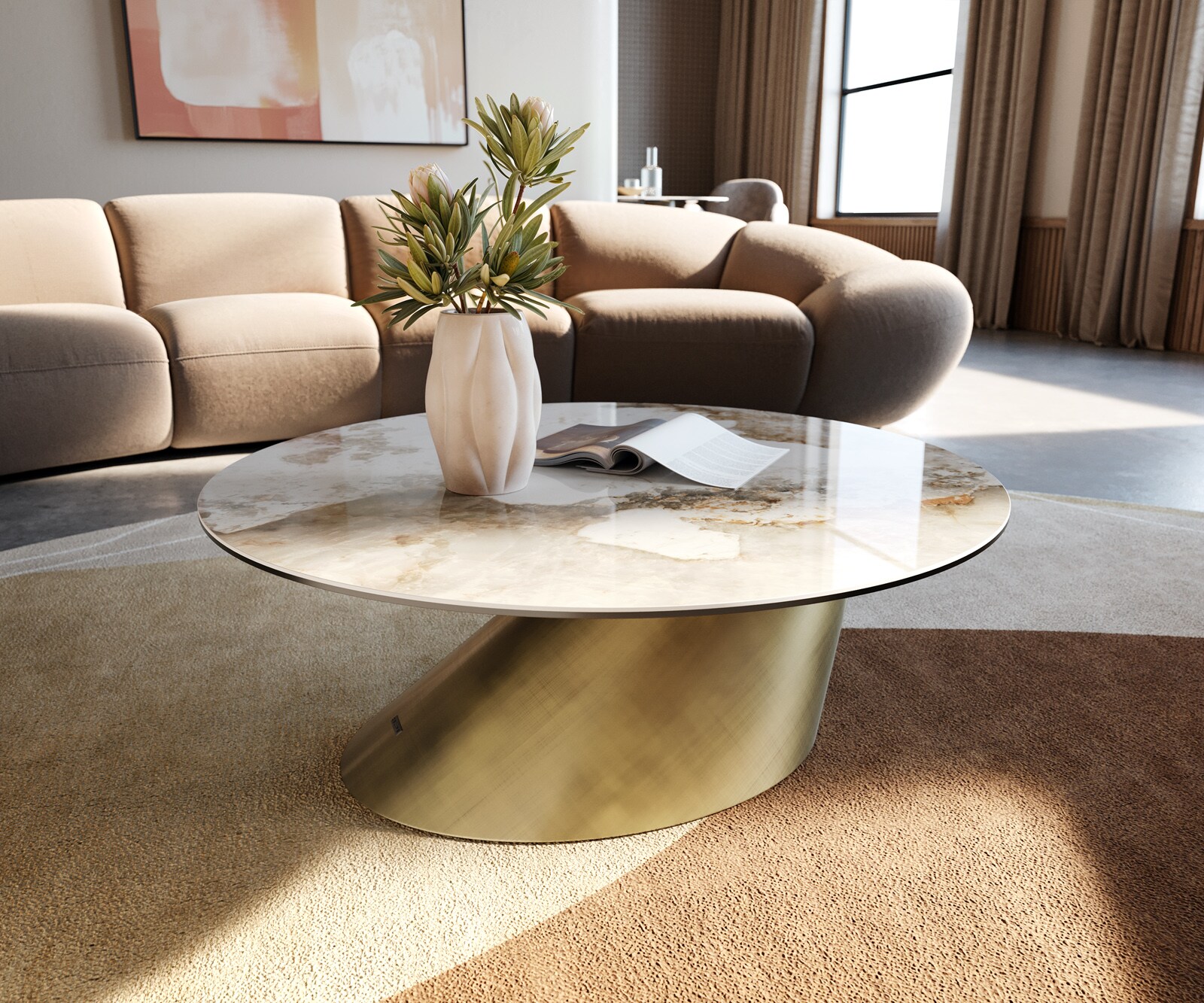 Кръгла масичка за кафе Edge 90x90 cm керамика Minas Melange Conis Metallic Gold
