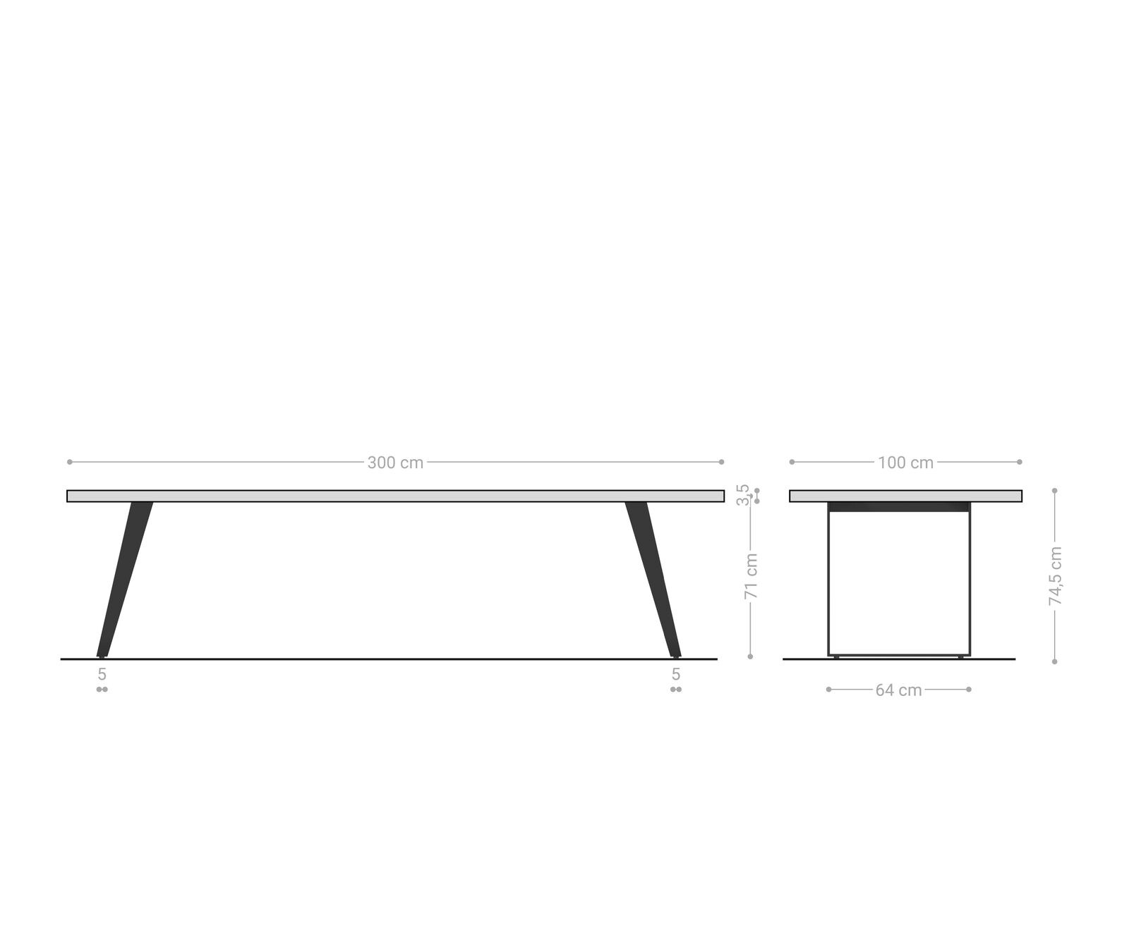 Маса 300x100cm Акация Натурал Неръждаема стомана Сребрист под ъгъл Edge 7