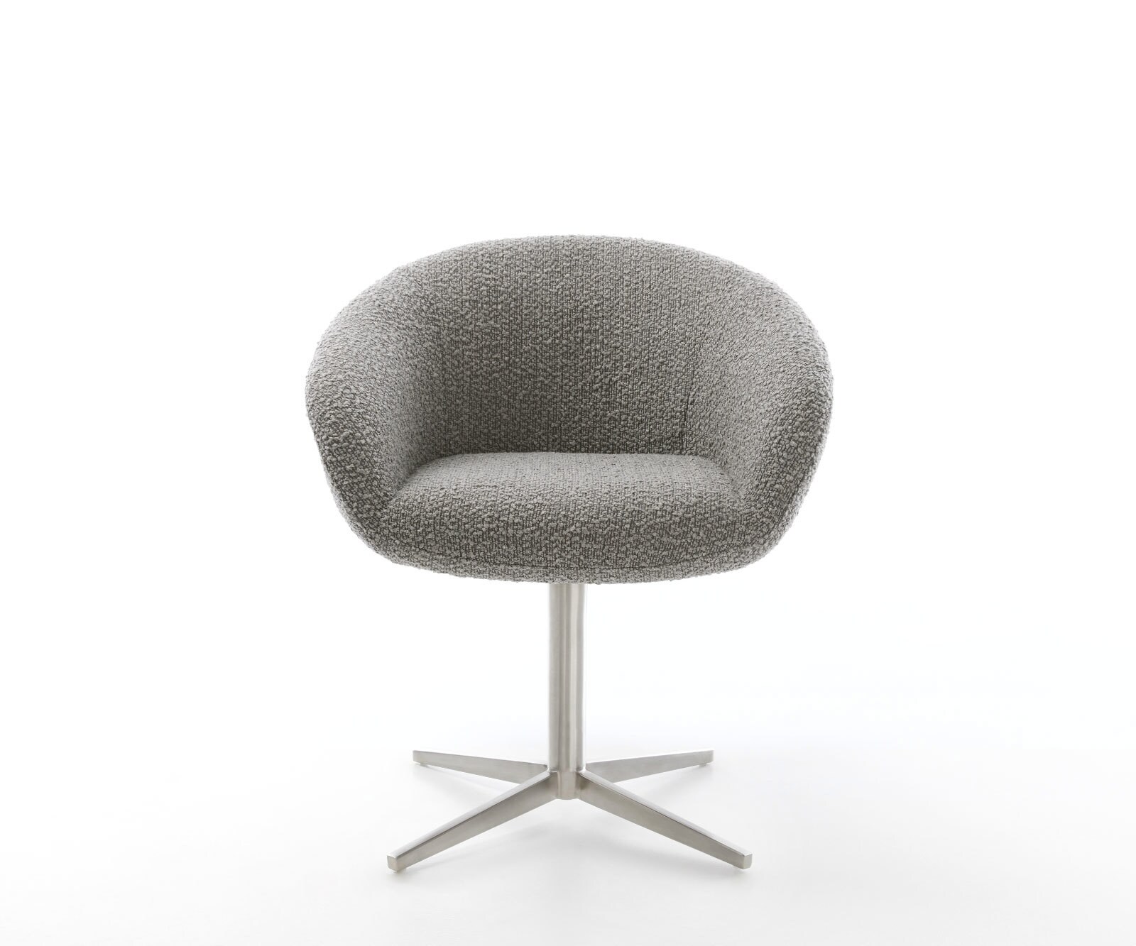 Врътящ се стол с подлакътници Букле СребристСив Офис основа Неръждаема стомана 360° въртящ се Покет пружина Vinka-Flex 2