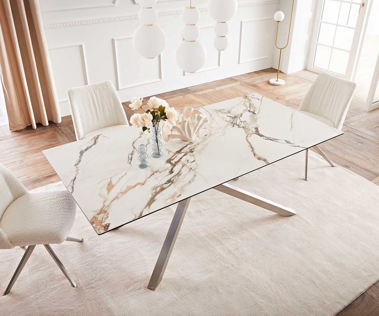 Маса 200x100 Keramik Calacatta Luxe Бял-Злато-Сив КръстРамка Правоъгълник Неръждаема стомана Edge 5