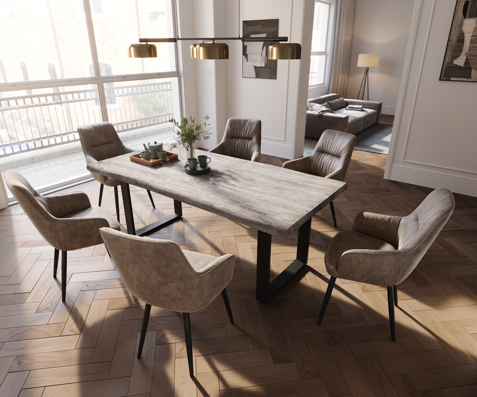 Стол с подлакътници Таупе Винтидж 4-крака Прави Черни  Покет пружина Zelia-Flex 4