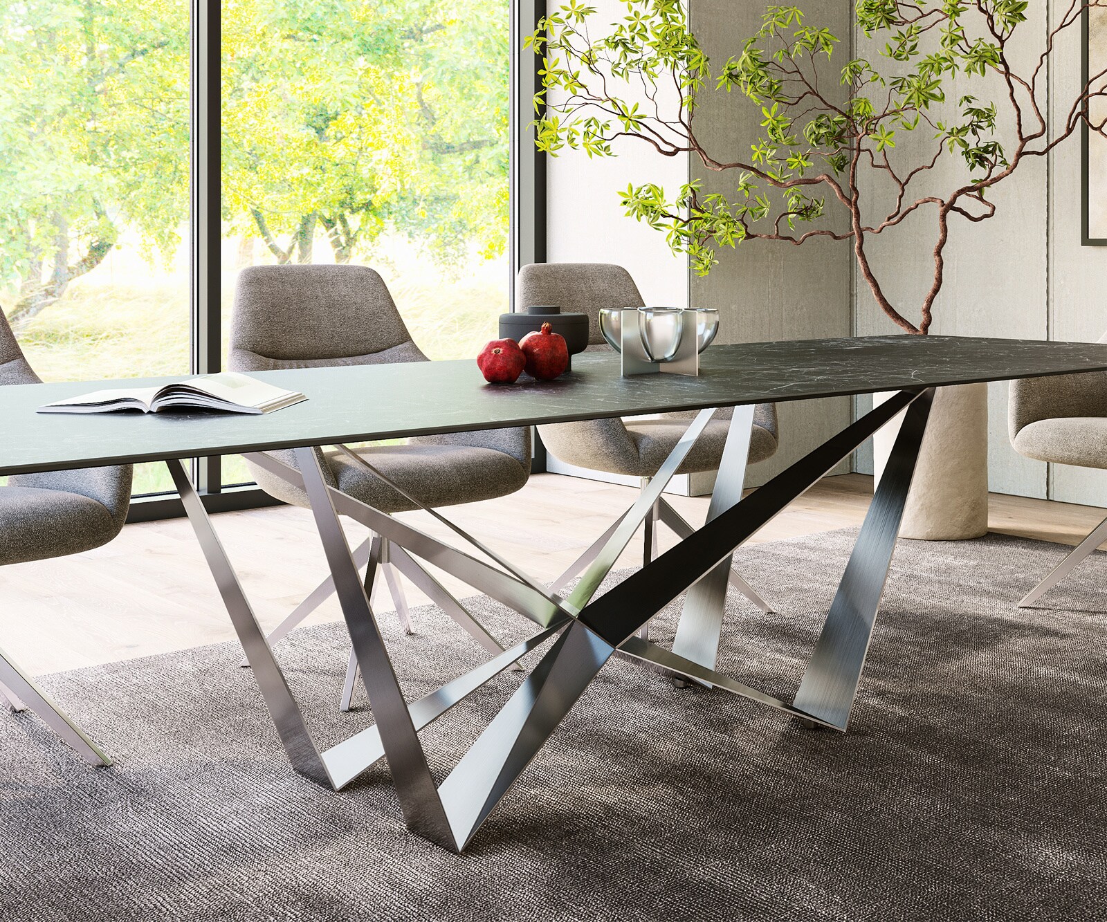 Маса 300x100cm Keramik Laminam®Nero Greco Антрацит Spider плоска стомана Неръждаема стомана Edge 6