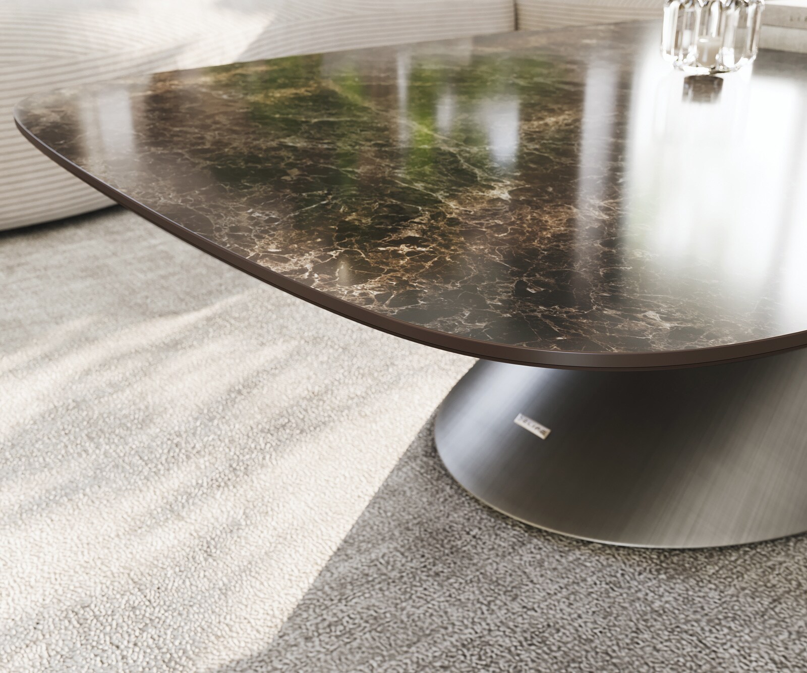 Масичка за кафе Edge Boot 140x80 cm керамика Laminam® Emperador Extra Lucidato тъмнокафяво Conis Metallic Silver 6
