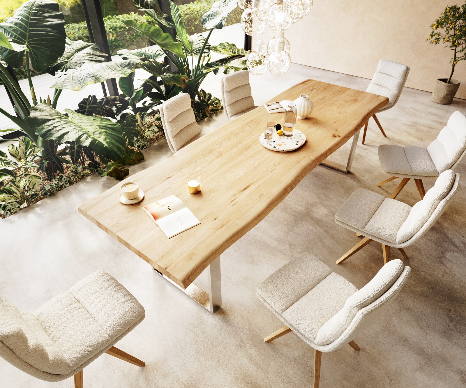 Маса 300x100 Дъб Натурал Неръждаема стомана Тесен профил Edge 2